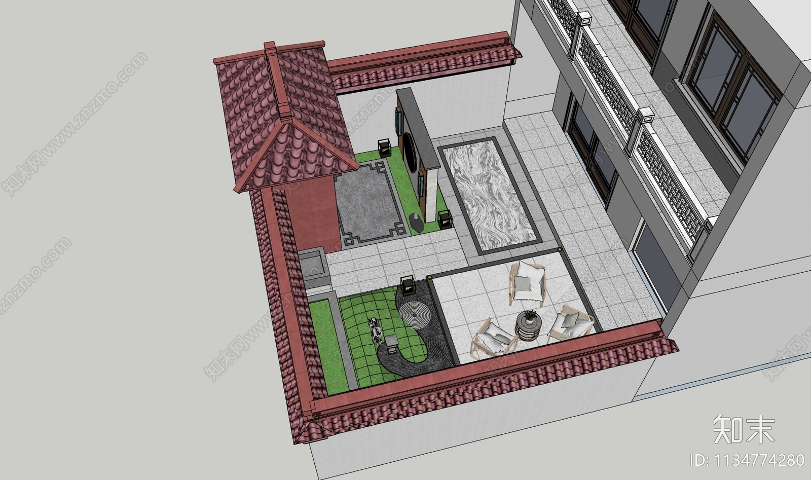 新中式庭院花园SU模型下载【ID:1134774280】