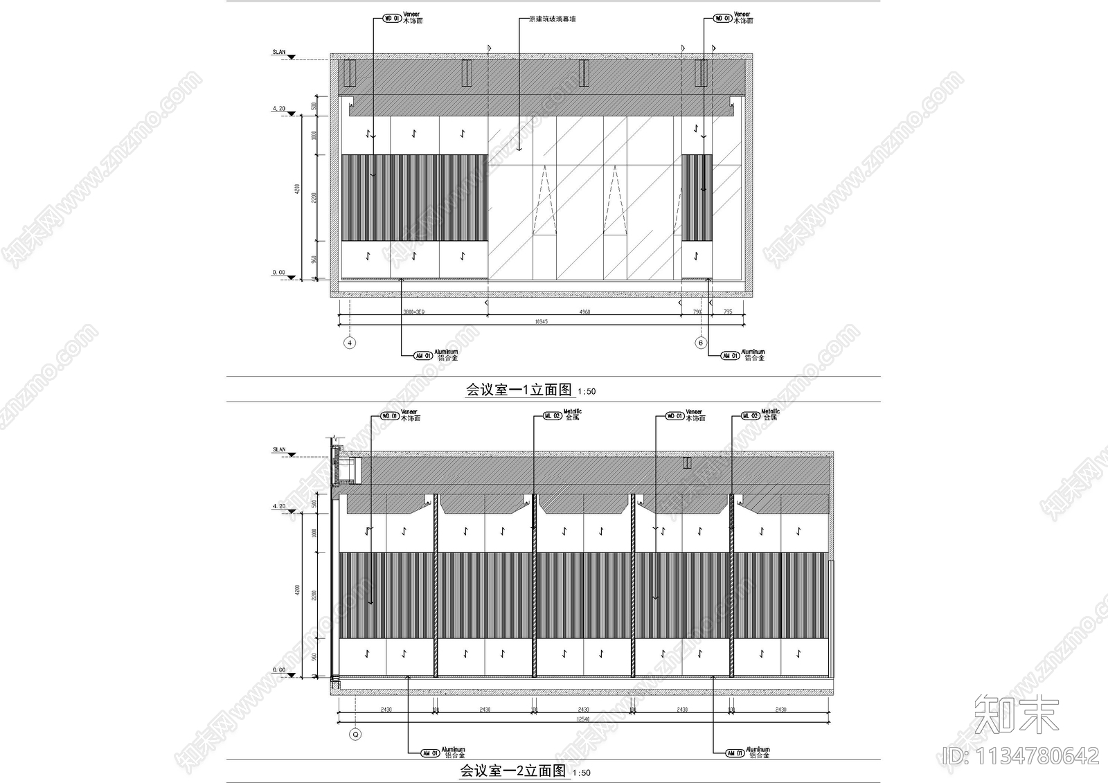 会议前厅电梯间会议室cad施工图下载【ID:1134780642】