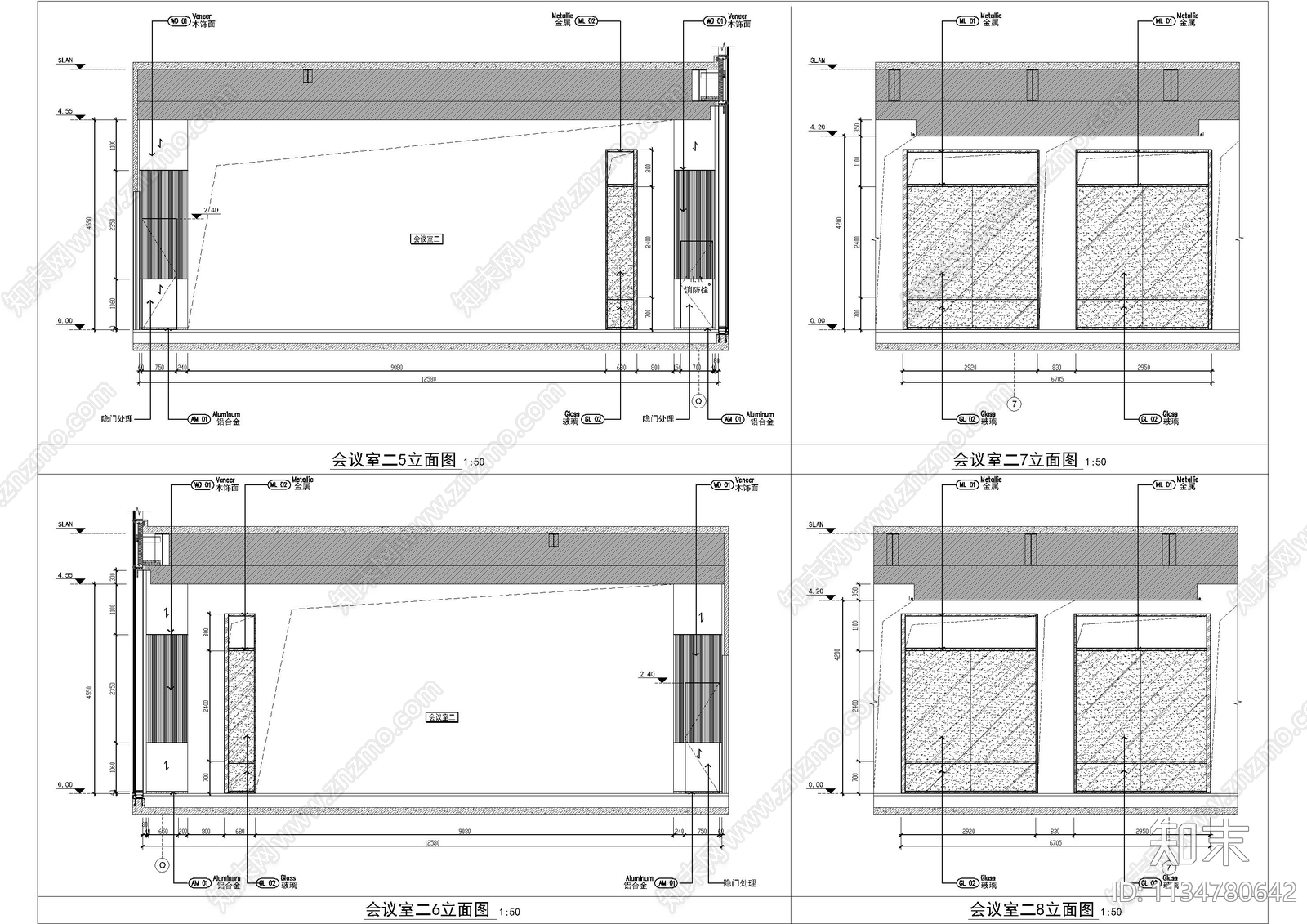 会议前厅电梯间会议室cad施工图下载【ID:1134780642】