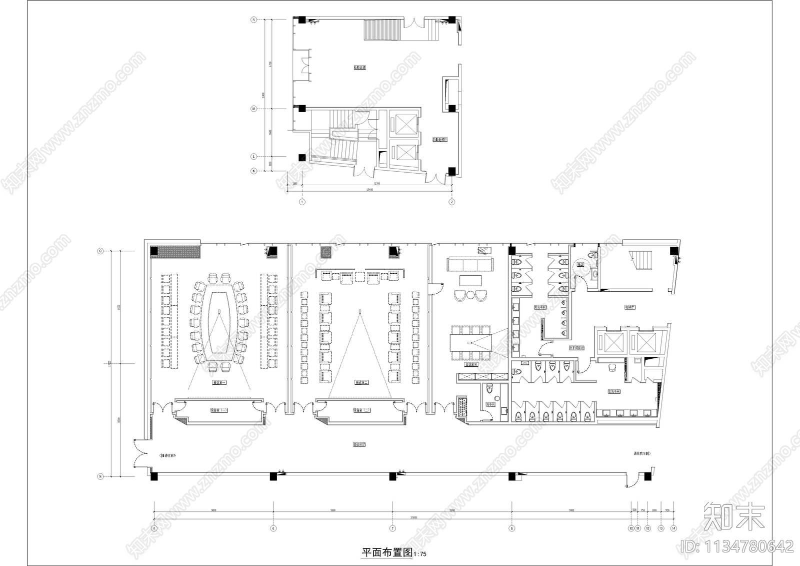 会议前厅电梯间会议室cad施工图下载【ID:1134780642】