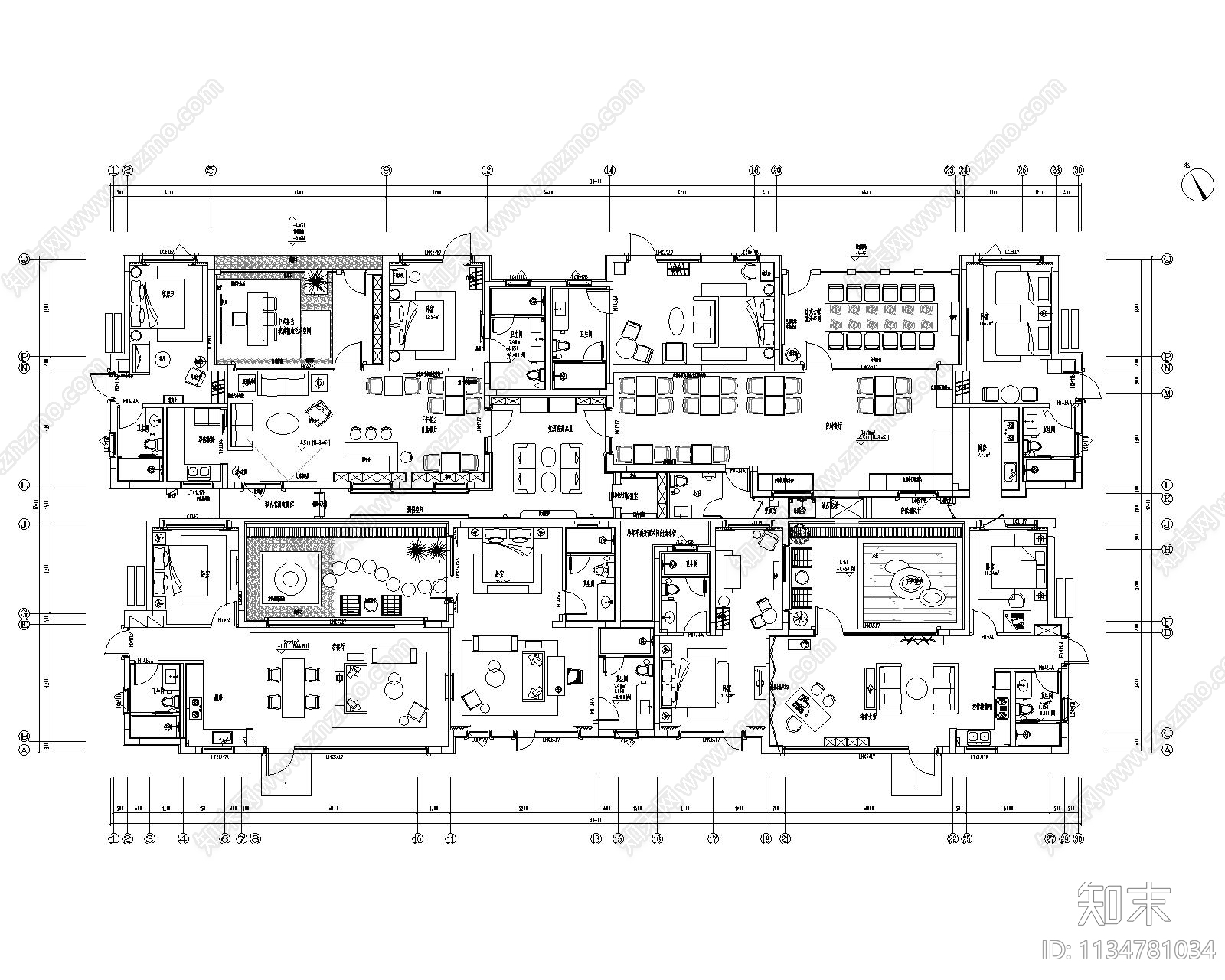 600平民宿平面方案图cad施工图下载【ID:1134781034】