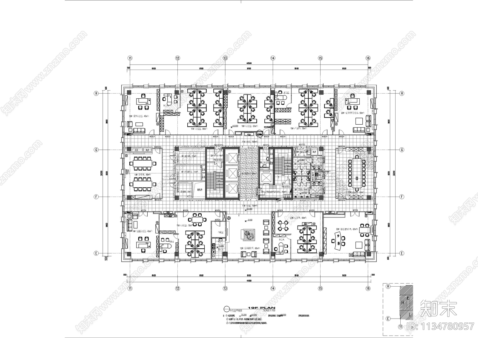 大厦办公室cad施工图下载【ID:1134780957】
