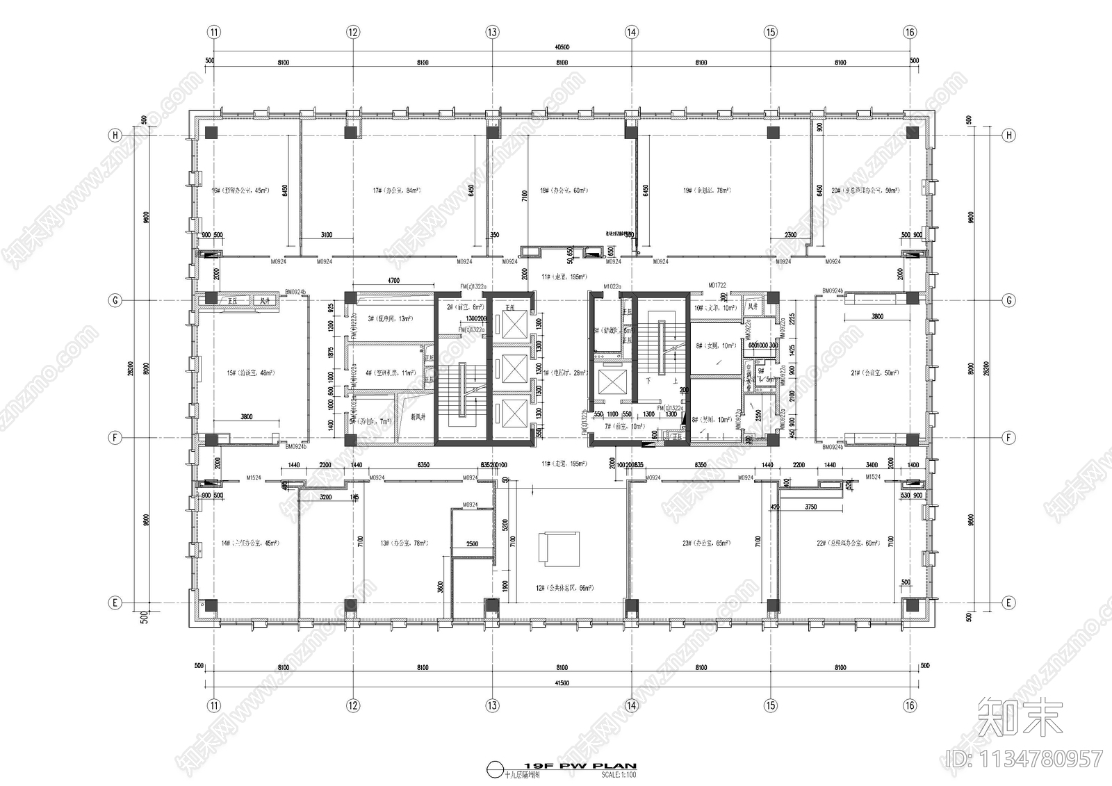 大厦办公室cad施工图下载【ID:1134780957】