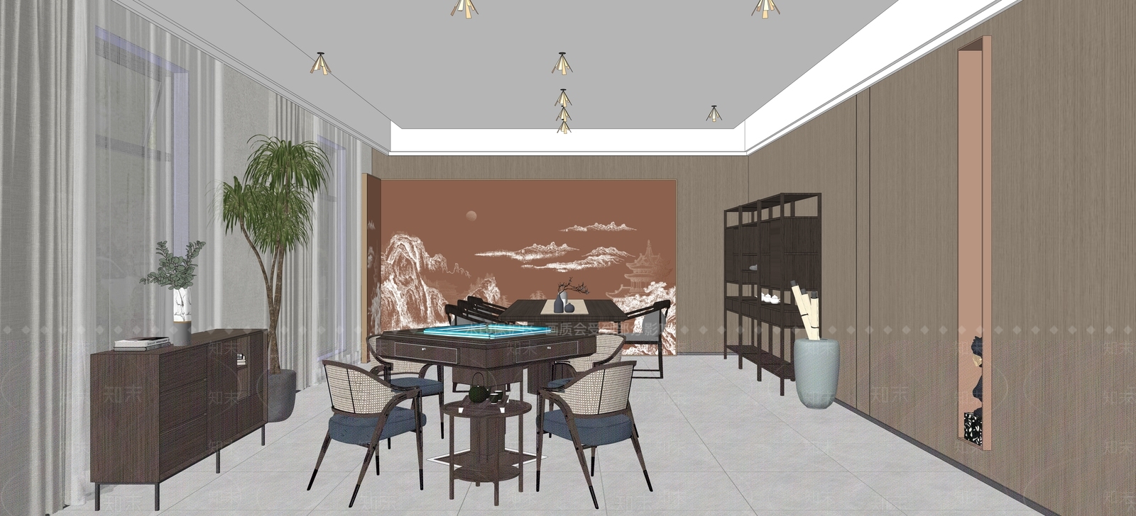 现代棋牌室SU模型下载【ID:1134785642】