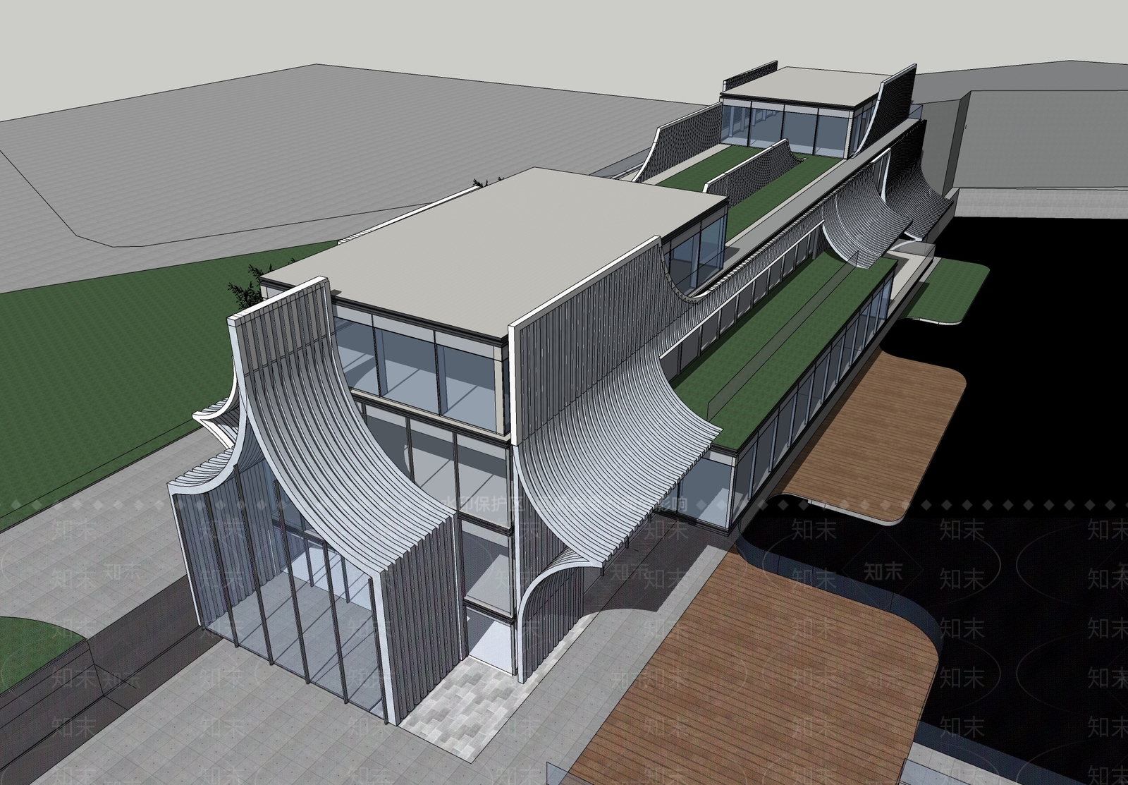 现代展览馆建筑SU模型下载【ID:1134791206】