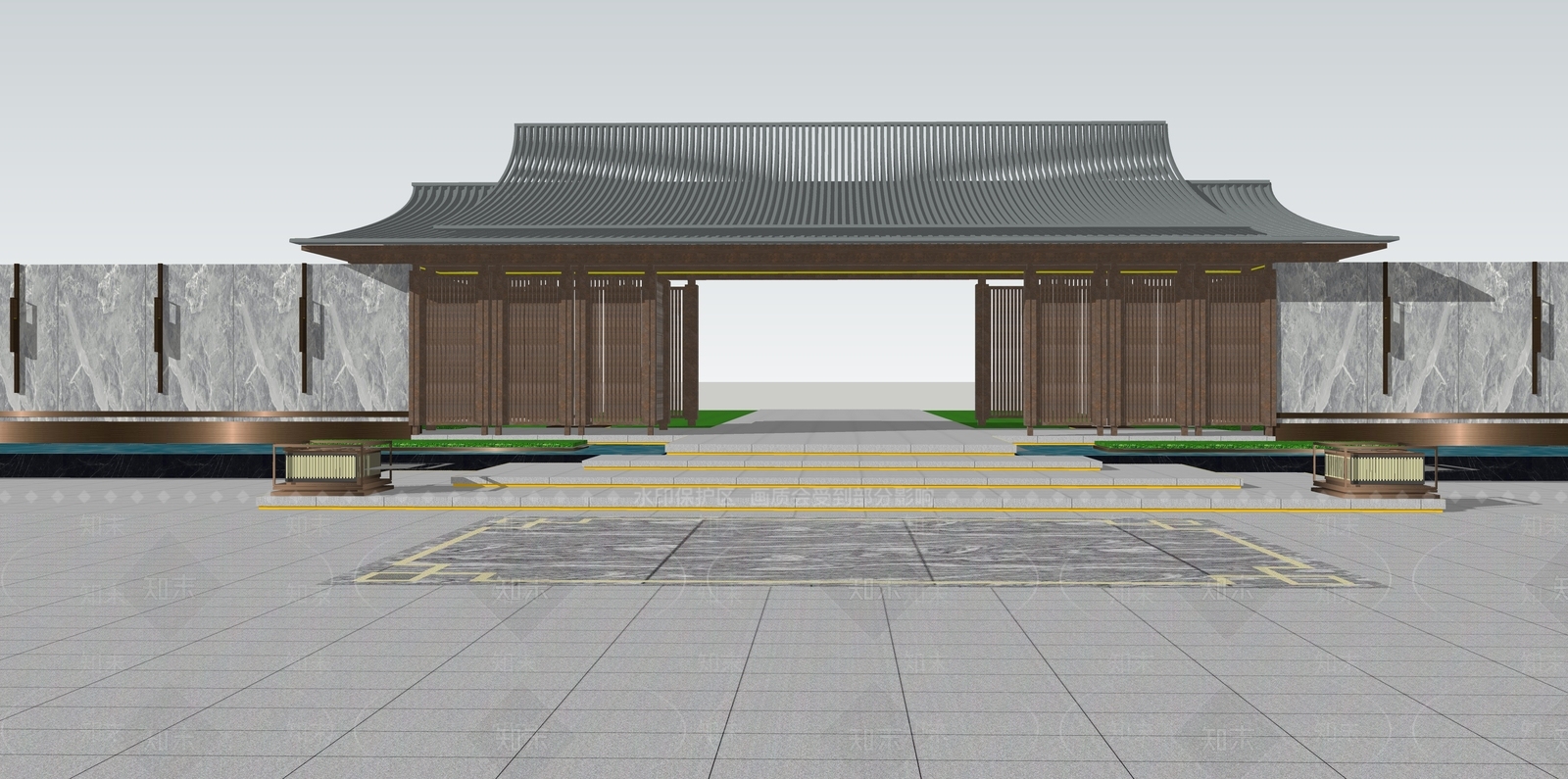 新中式入口大门SU模型下载【ID:1134792201】