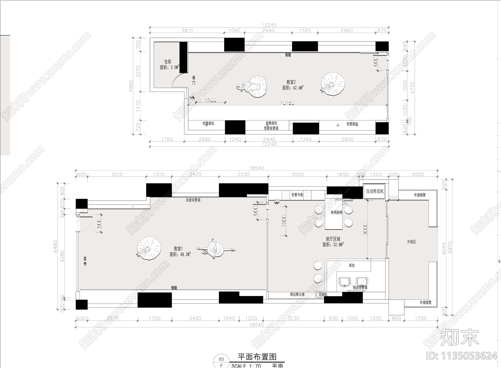 舞蹈室平面布置图cad施工图下载【ID:1135053624】