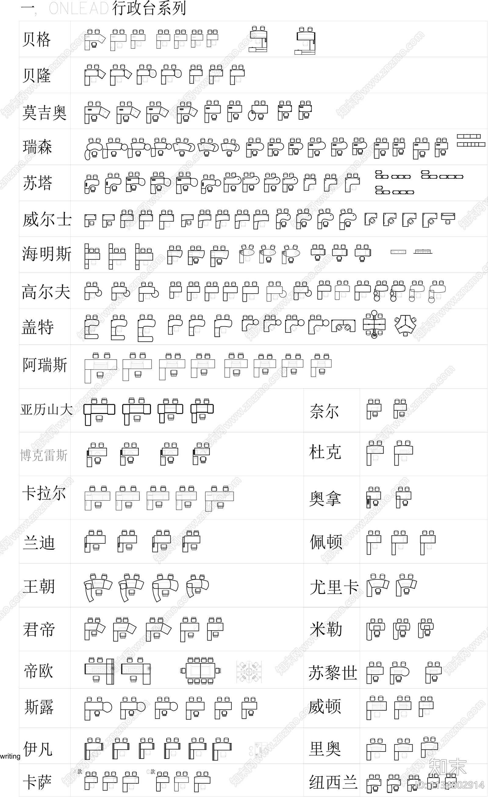 办公桌大班台老板桌施工图下载【ID:1134802914】