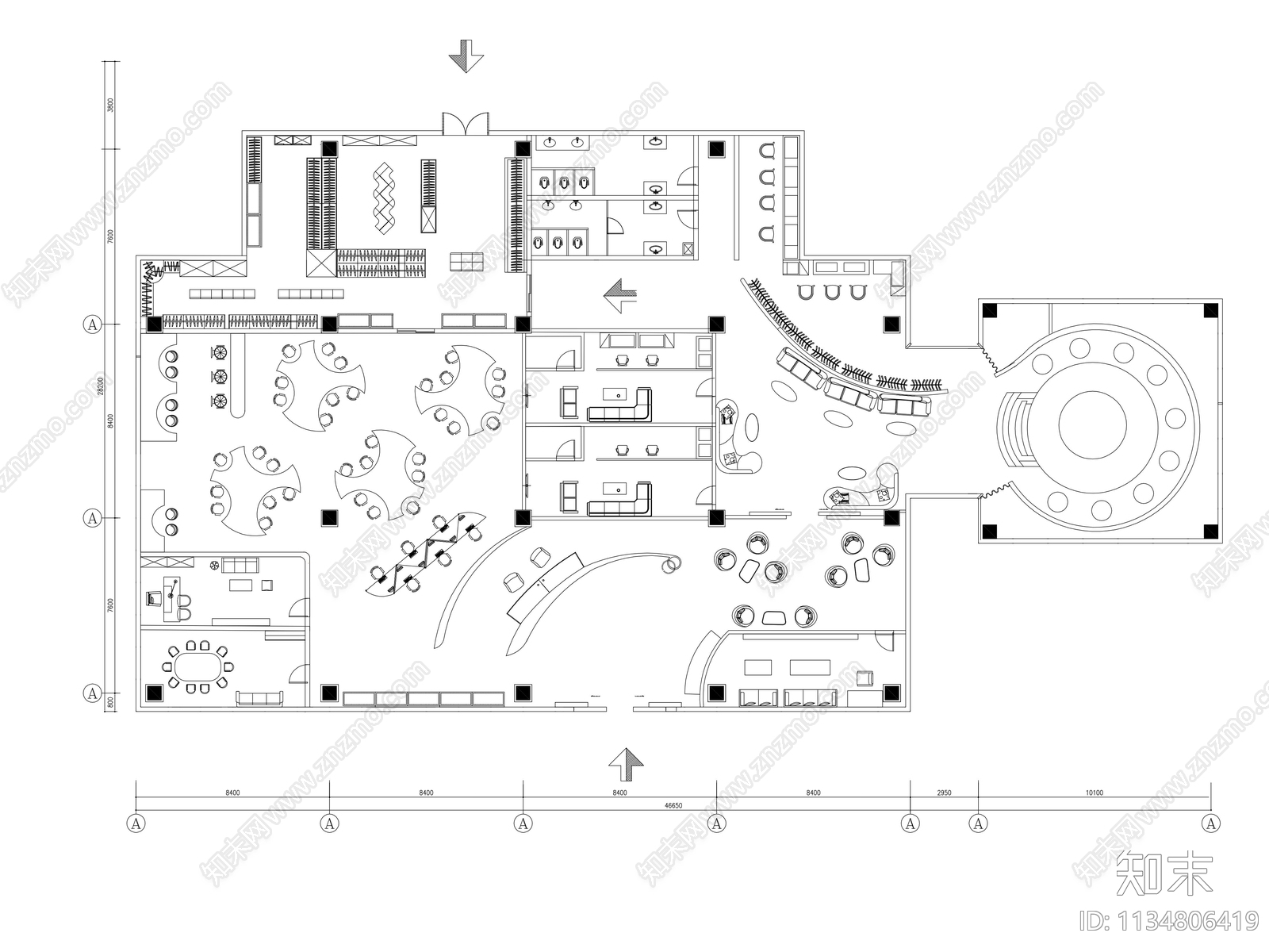 服装店婚纱体验店平面布置图施工图下载【ID:1134806419】