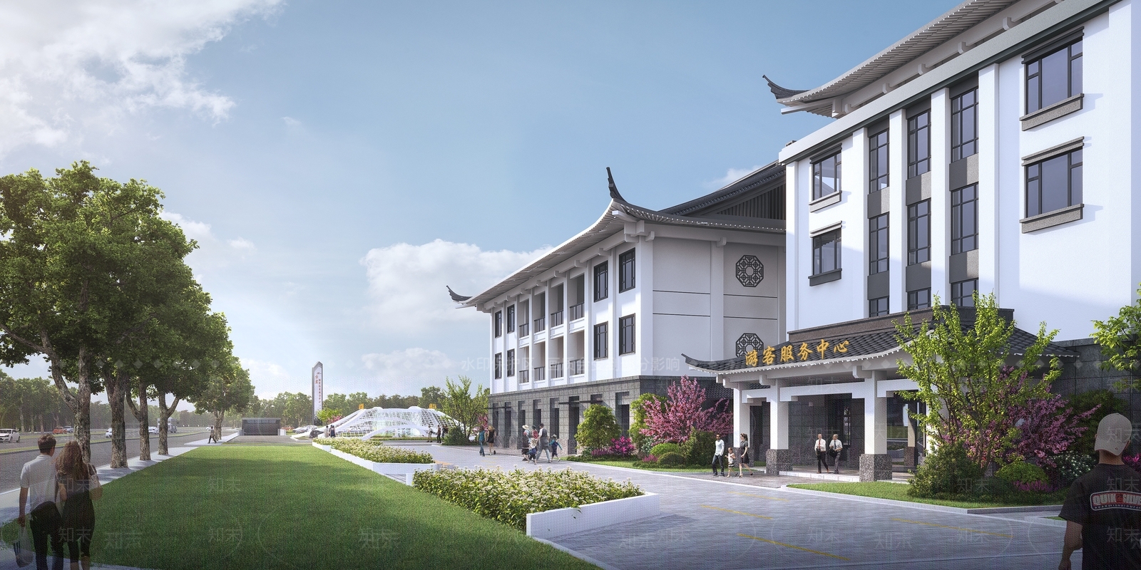 新中式游客换乘中心SU模型下载【ID:1134807220】