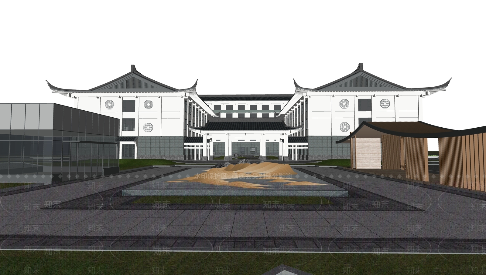 新中式游客换乘中心SU模型下载【ID:1134807220】