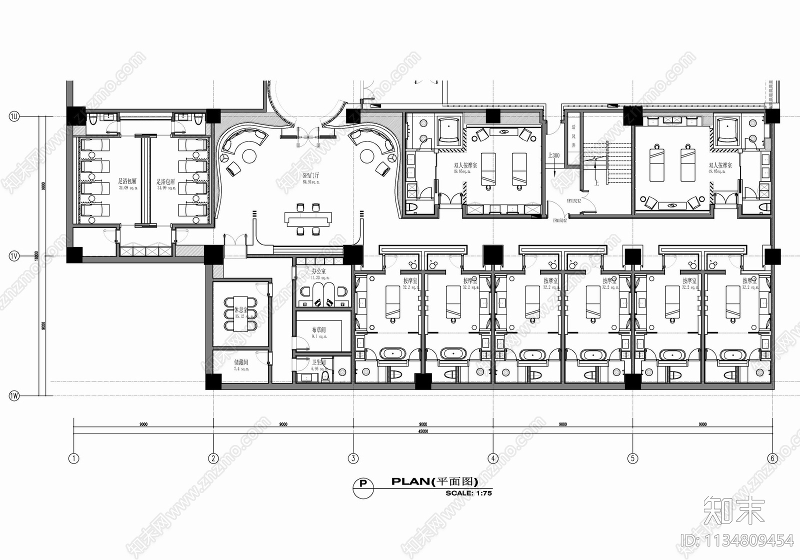 800㎡SPA中心室内施工图下载【ID:1134809454】