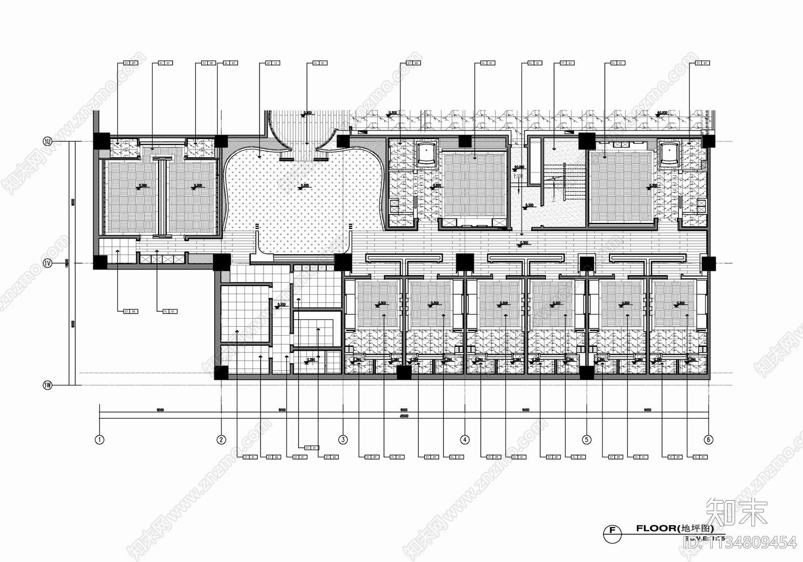 800㎡SPA中心室内cad施工图下载【ID:1134809454】