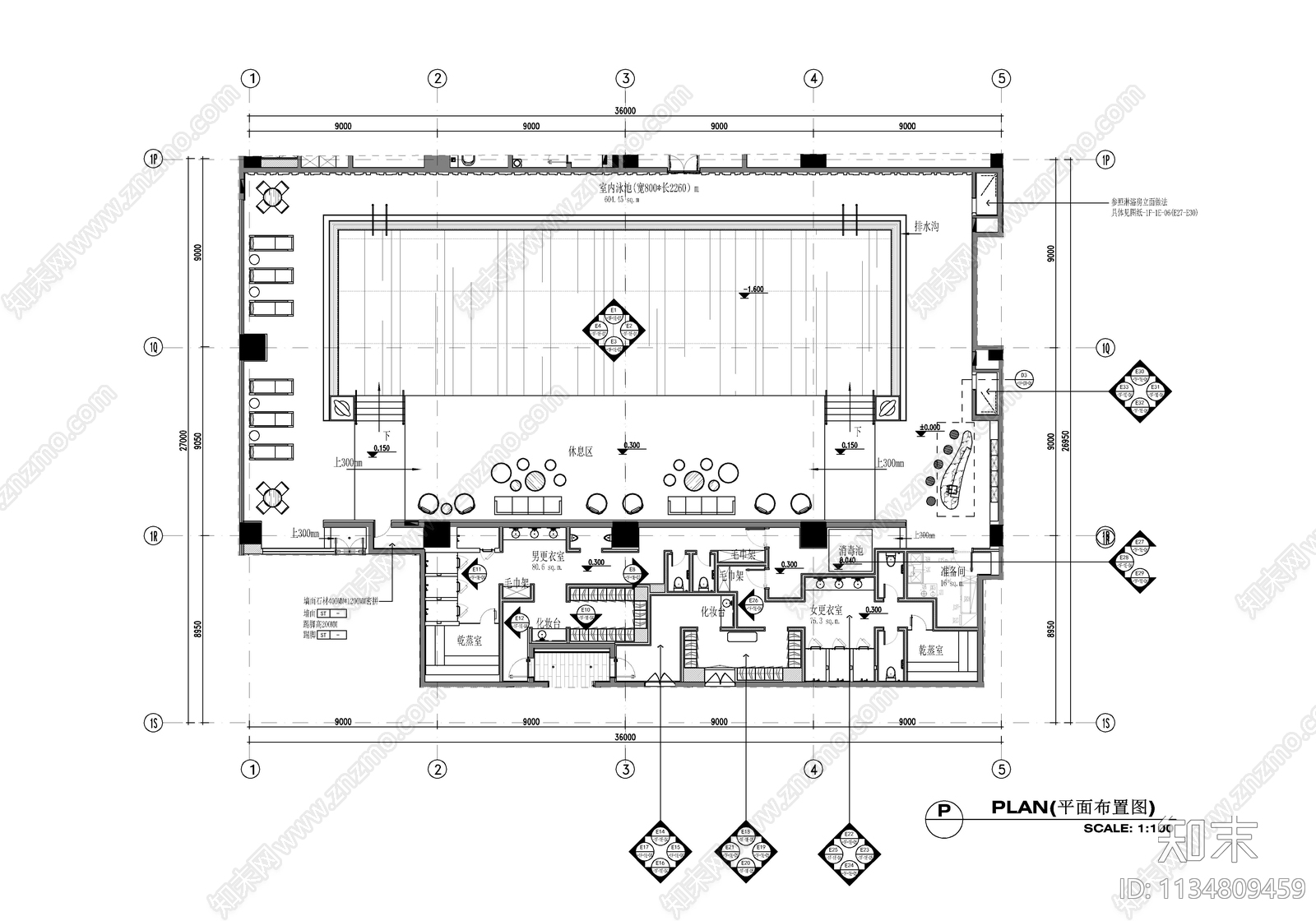 室内游泳池施工图下载【ID:1134809459】