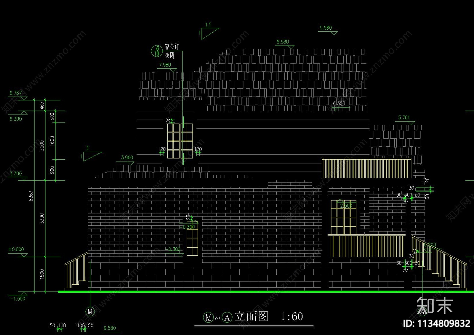 欧式两层独栋别墅建筑cad施工图下载【ID:1134809832】