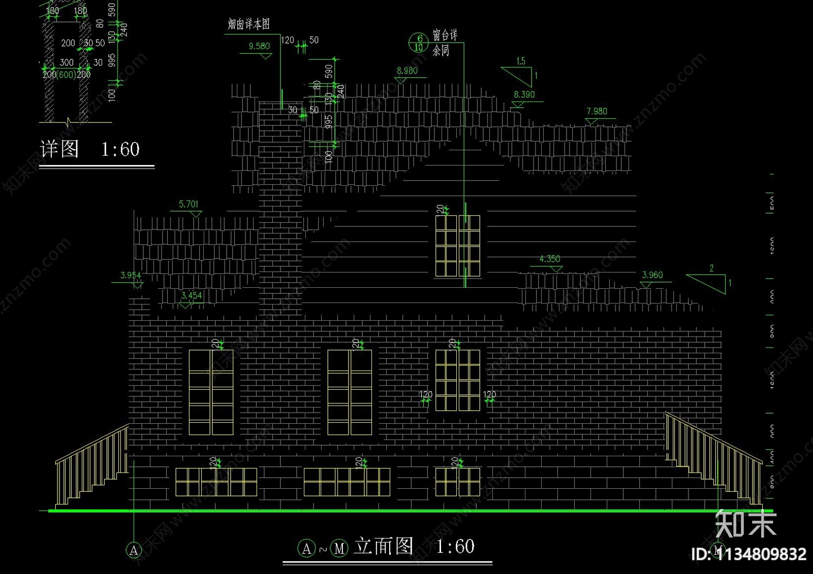 欧式两层独栋别墅建筑cad施工图下载【ID:1134809832】