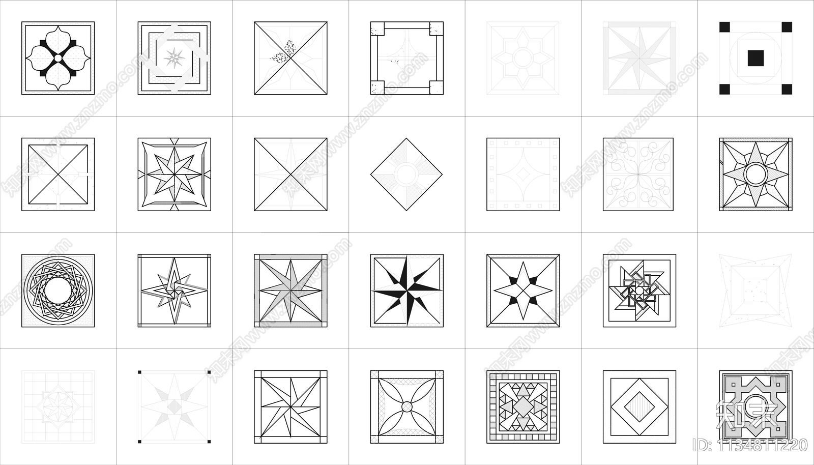 56个精品方形拼花cad施工图下载【ID:1134811220】