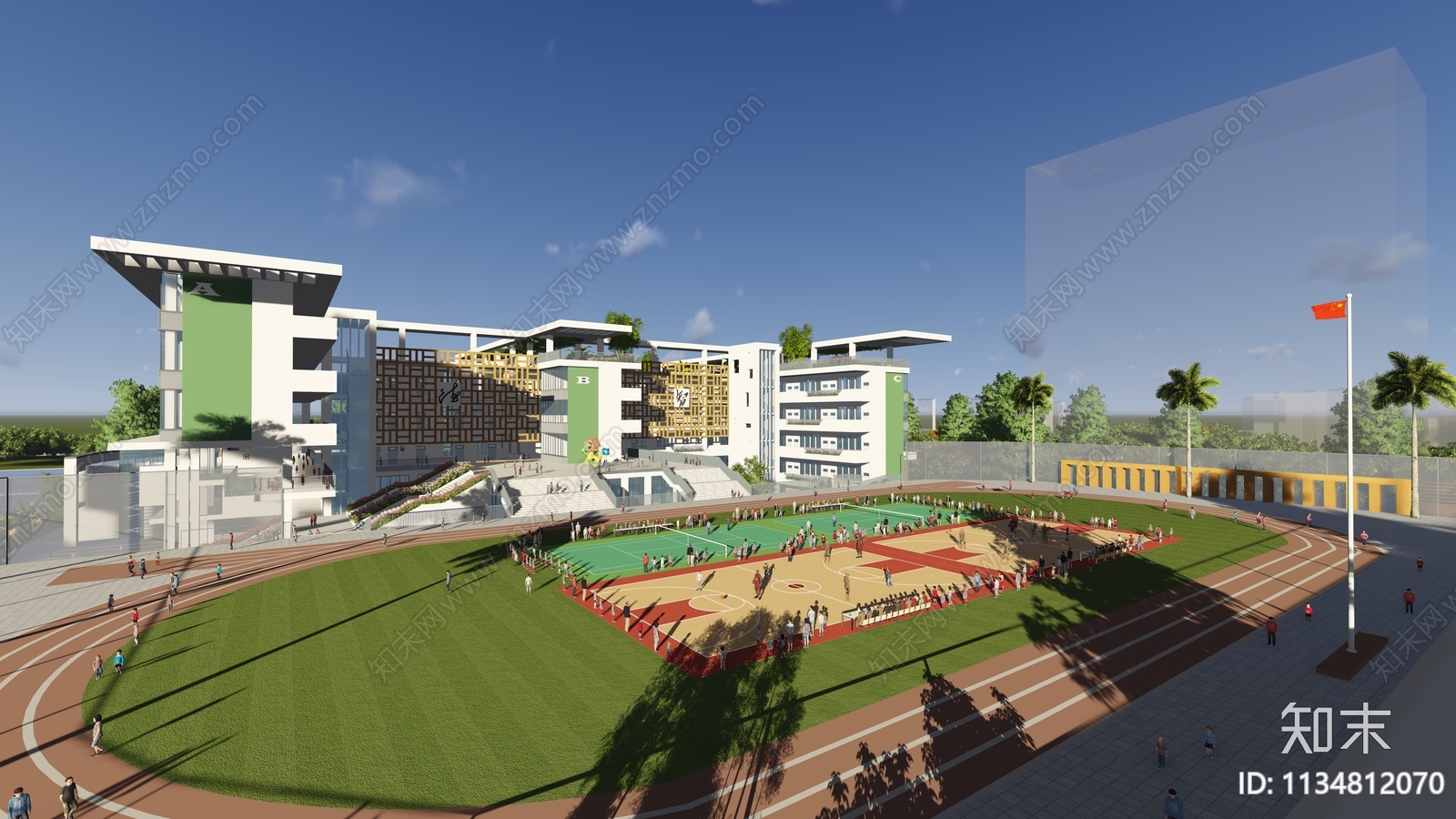 坪山新区正山甲小学建筑效果图cad施工图下载【ID:1134812070】
