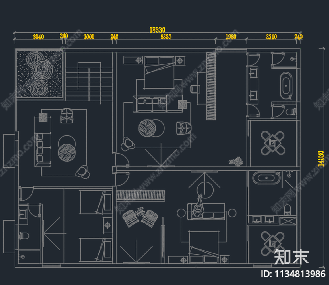 两层民宿平面布置图施工图下载【ID:1134813986】