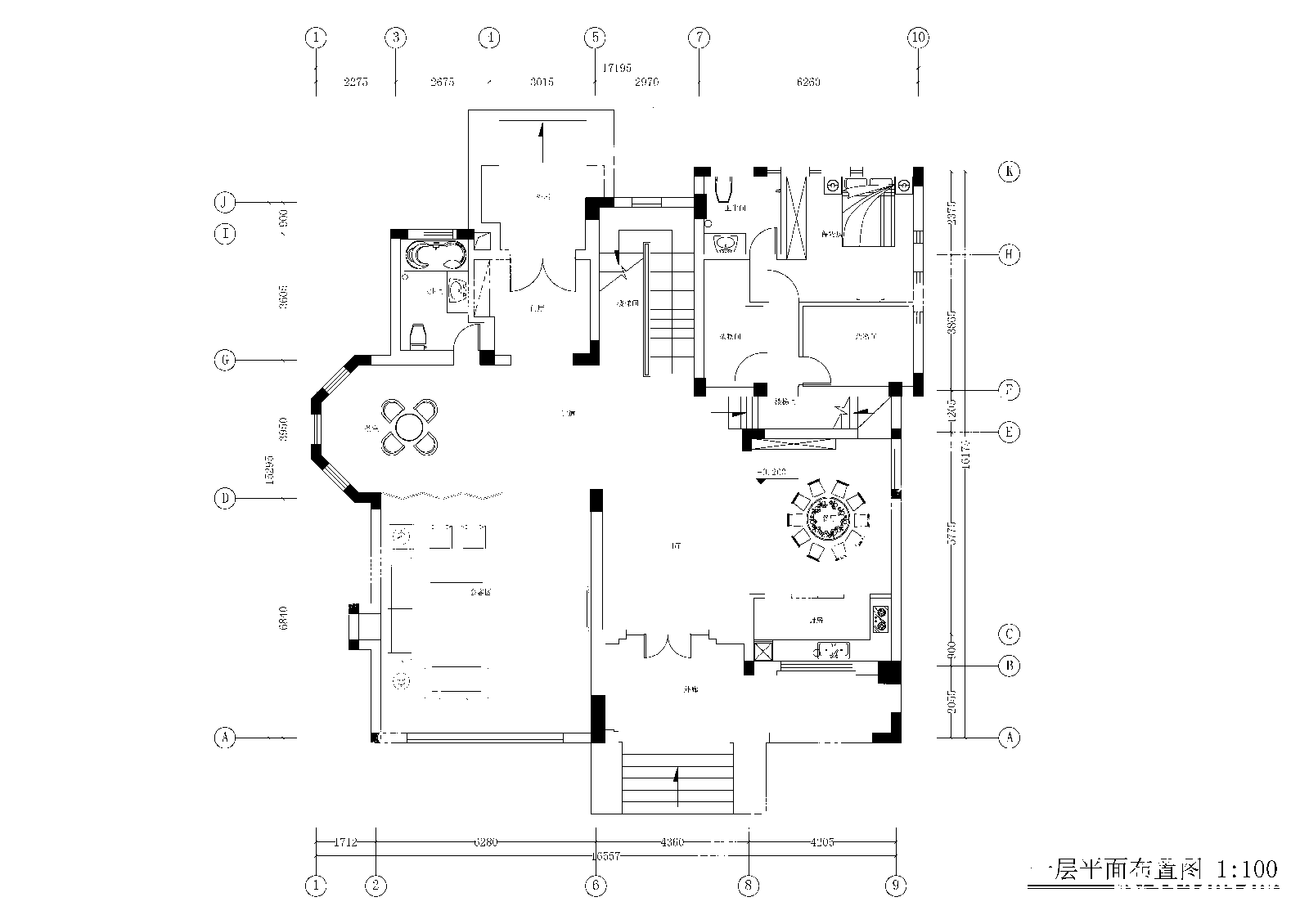 三层别墅室内cad施工图下载【ID:1134814892】