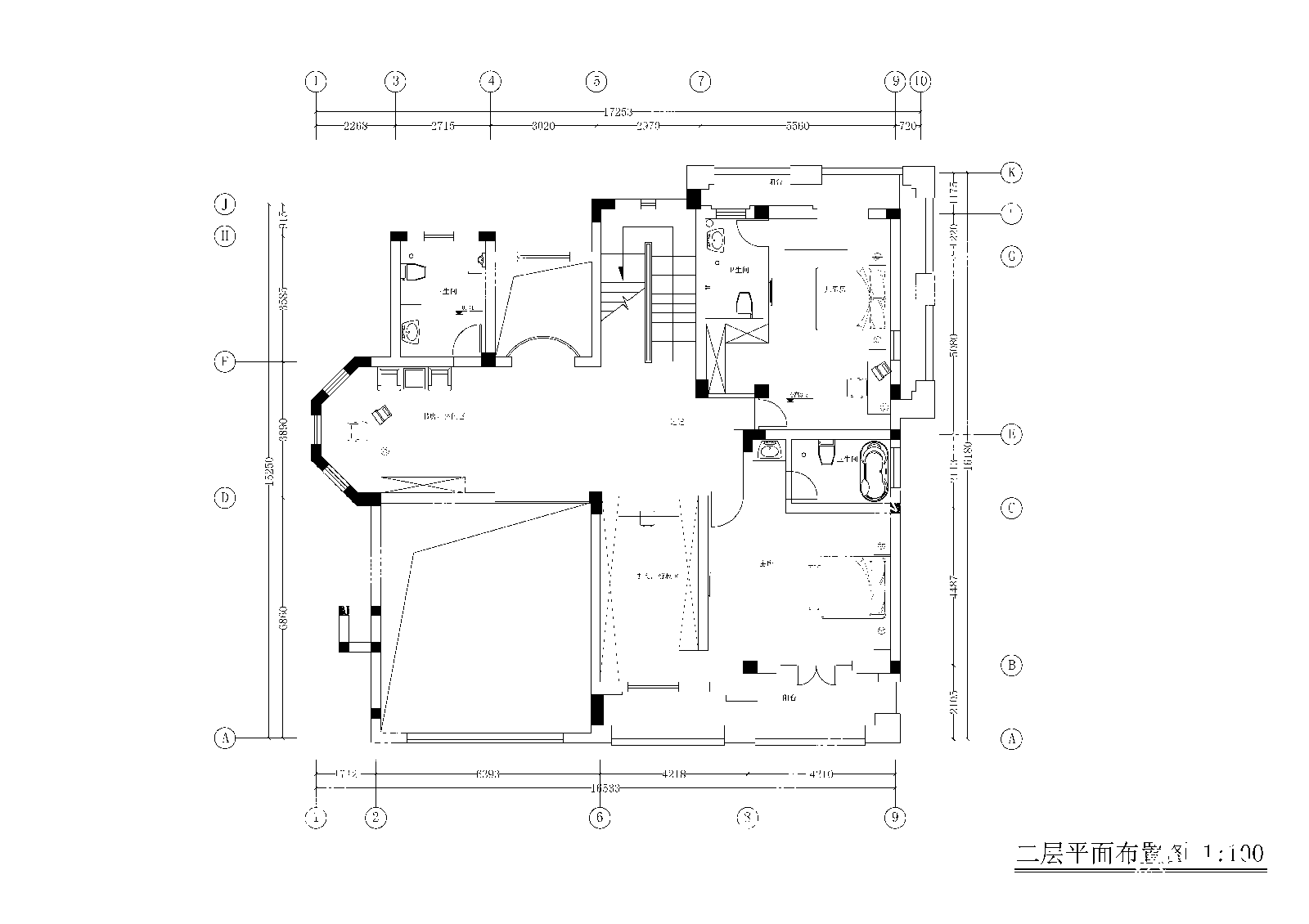 三层别墅室内cad施工图下载【ID:1134814892】