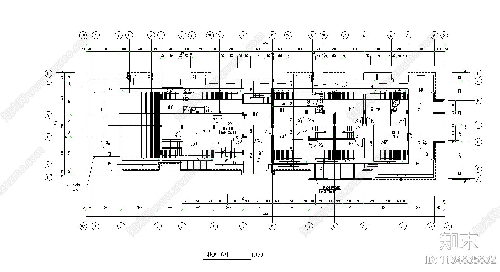 6层住宅楼建筑cad施工图下载【ID:1134835832】