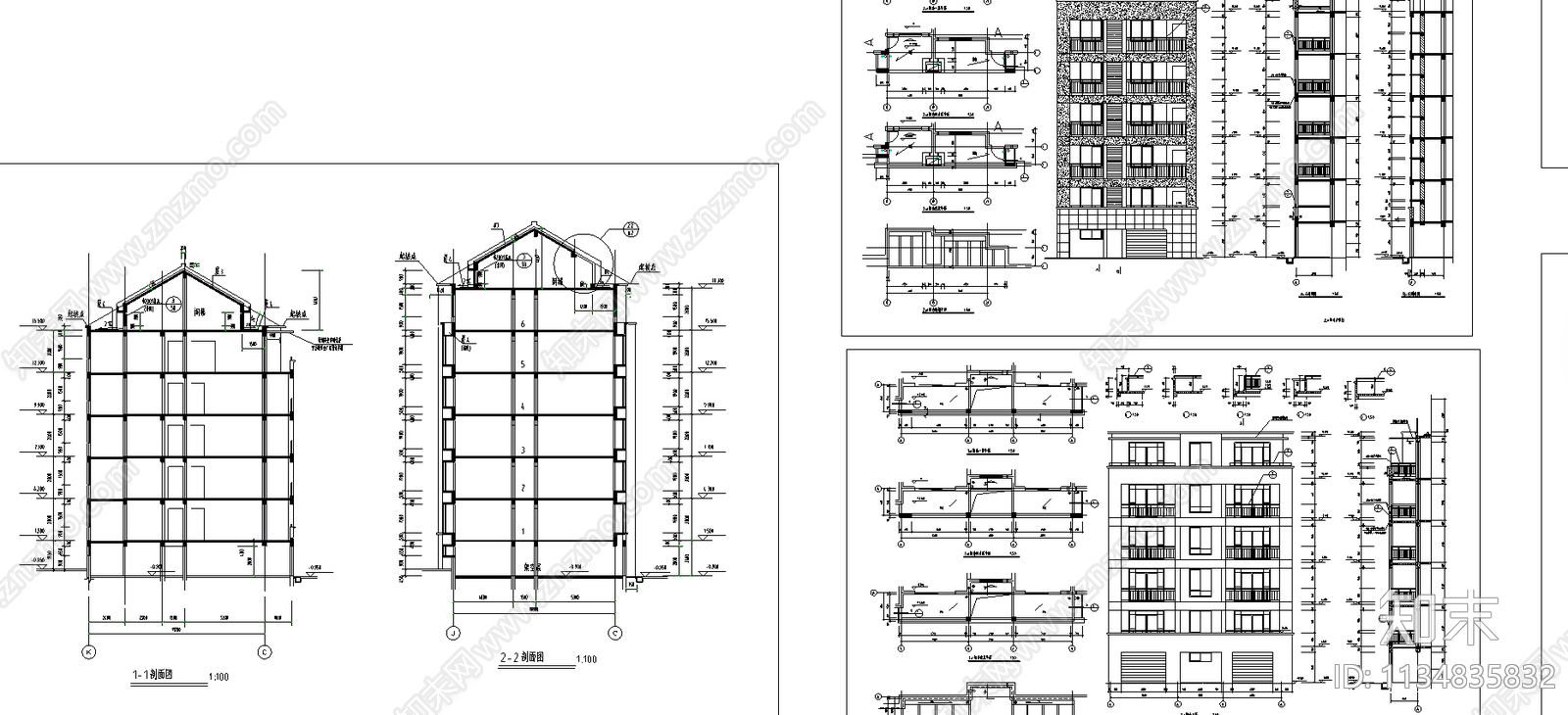 6层住宅楼建筑cad施工图下载【ID:1134835832】