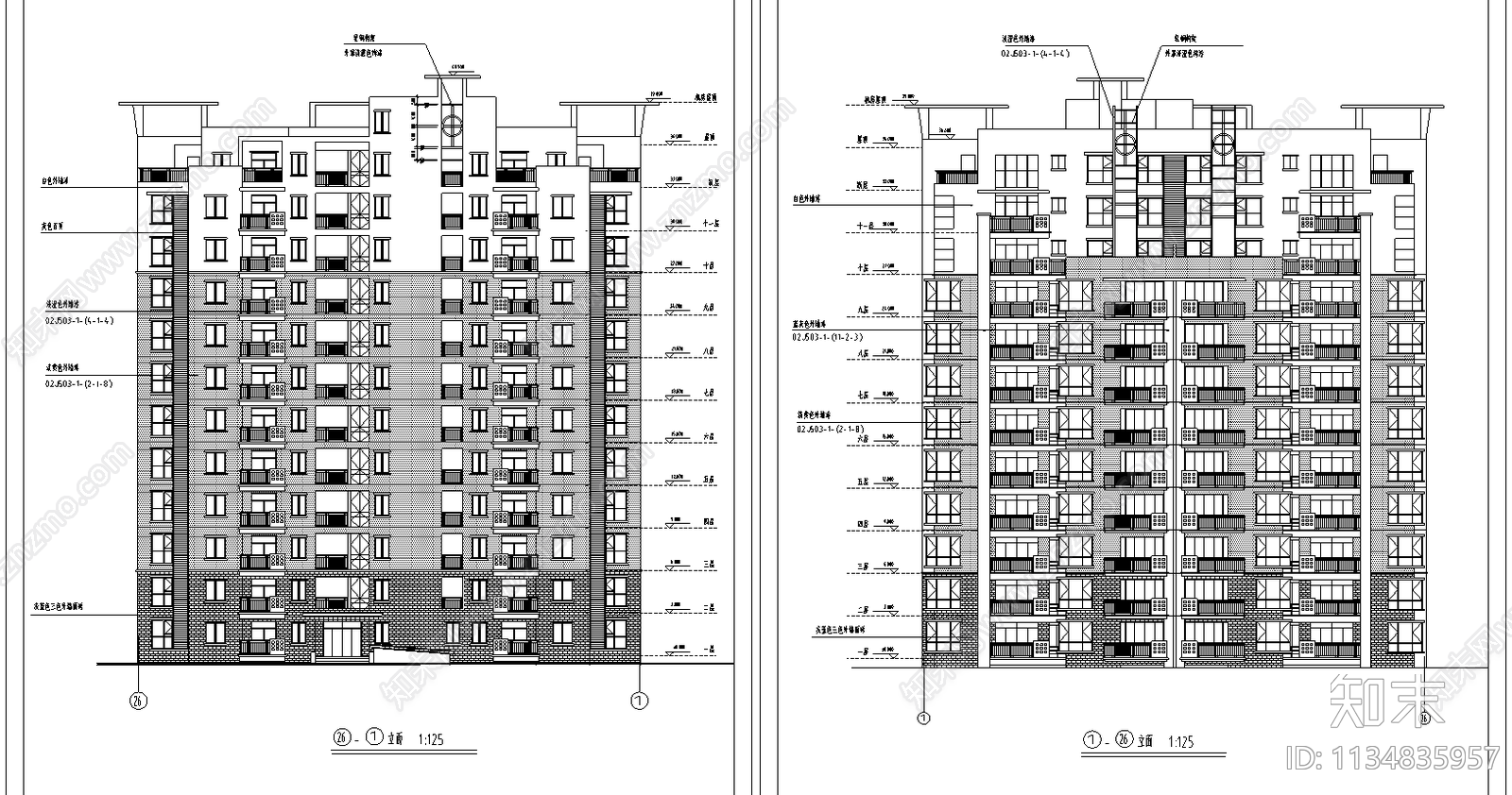 凤凰花园小高层建筑cad施工图下载【ID:1134835957】