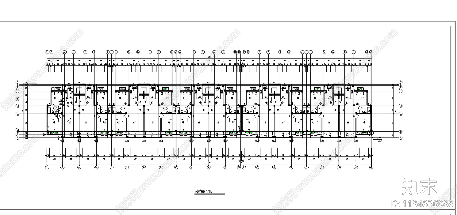 6层住宅建筑cad施工图下载【ID:1134836088】