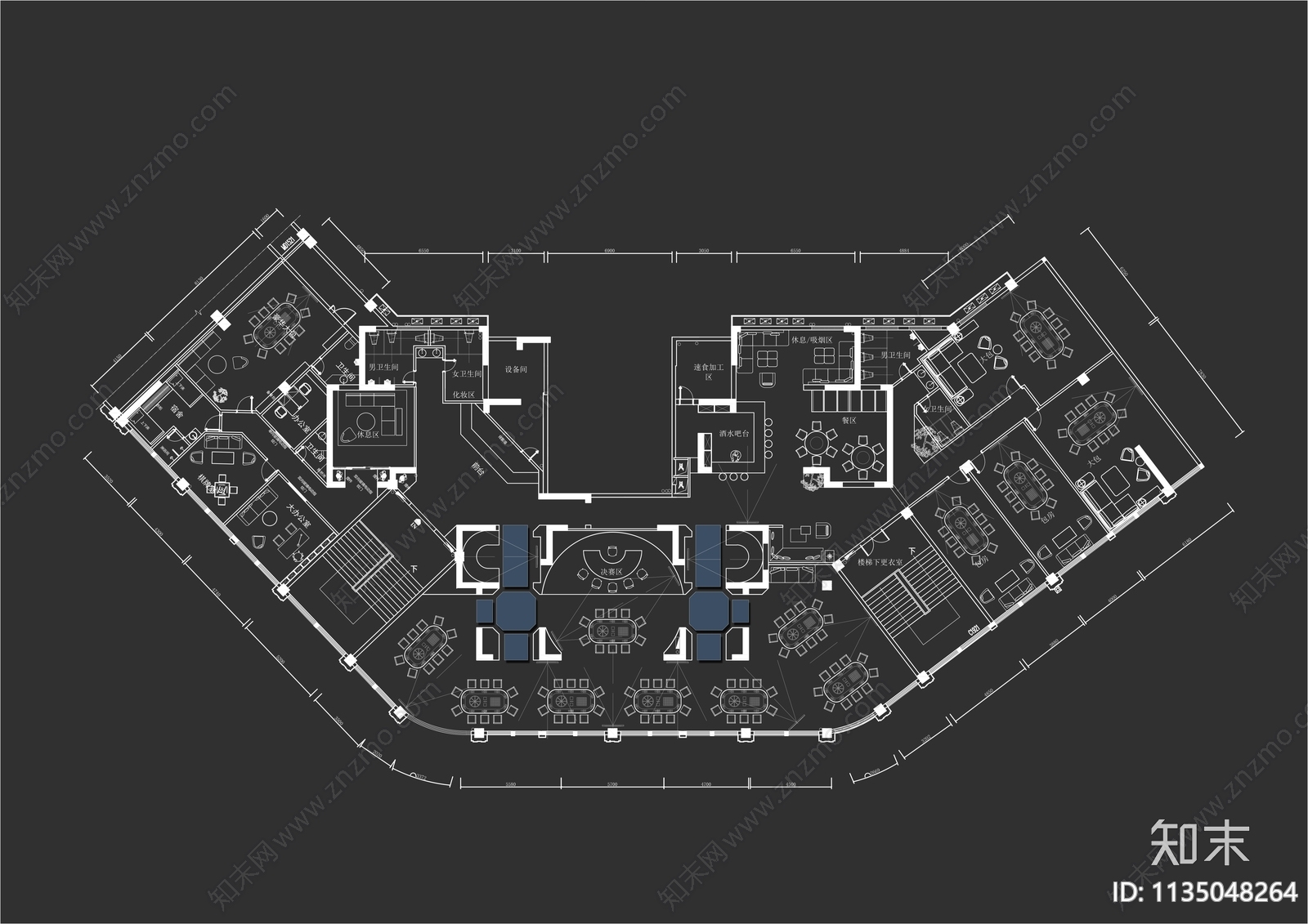 1000㎡德州扑克赌场平面布局图施工图下载【ID:1135048264】