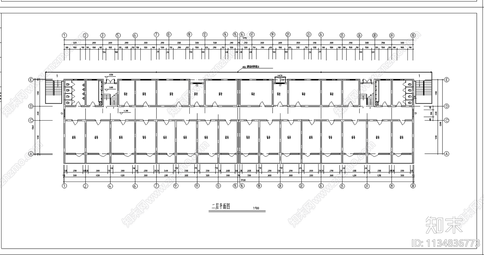 单身宿舍建筑cad施工图下载【ID:1134836773】