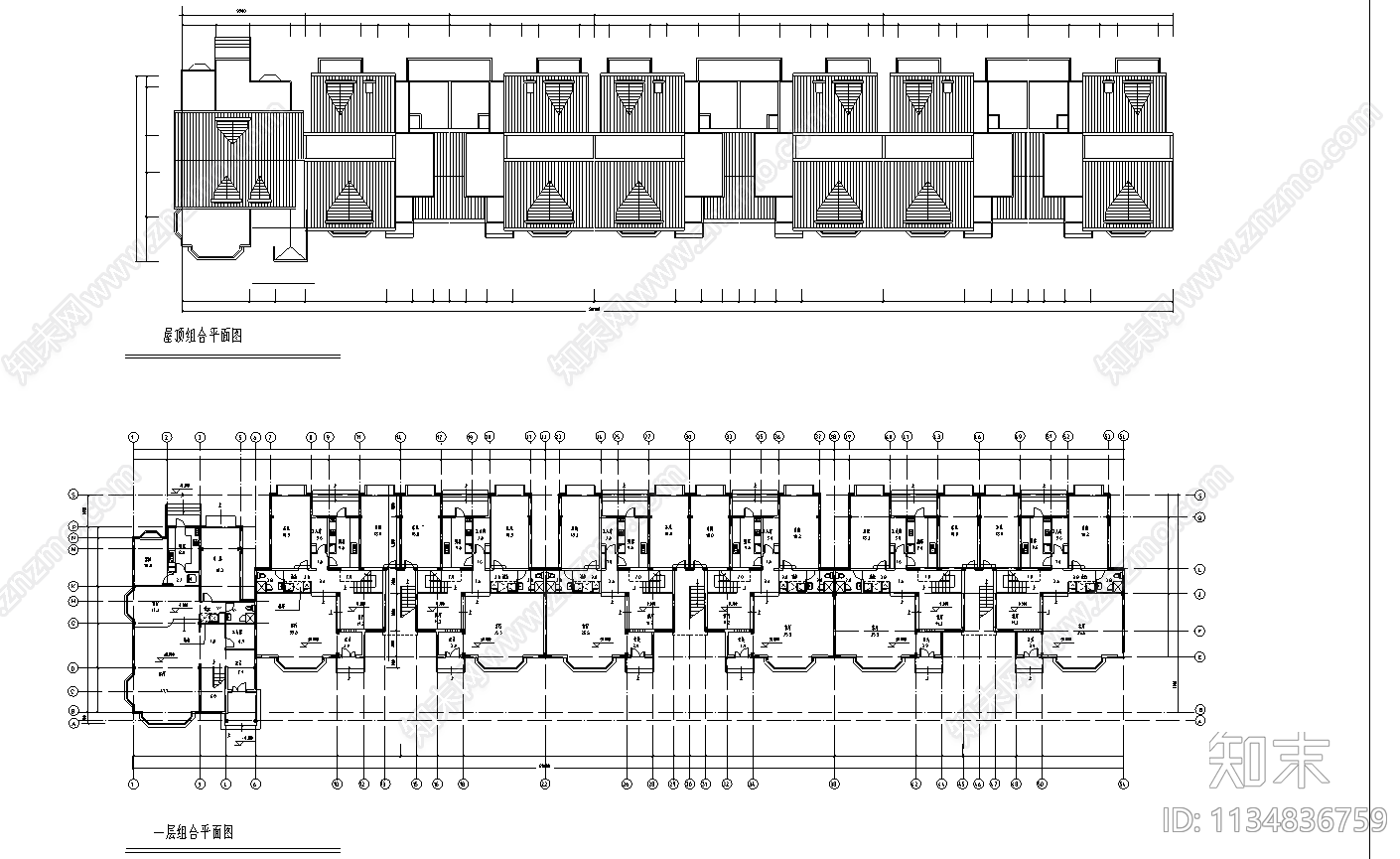 低层连排住宅建筑cad施工图下载【ID:1134836759】