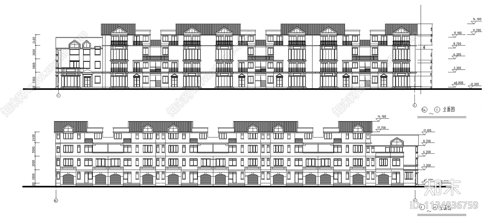 低层连排住宅建筑cad施工图下载【ID:1134836759】