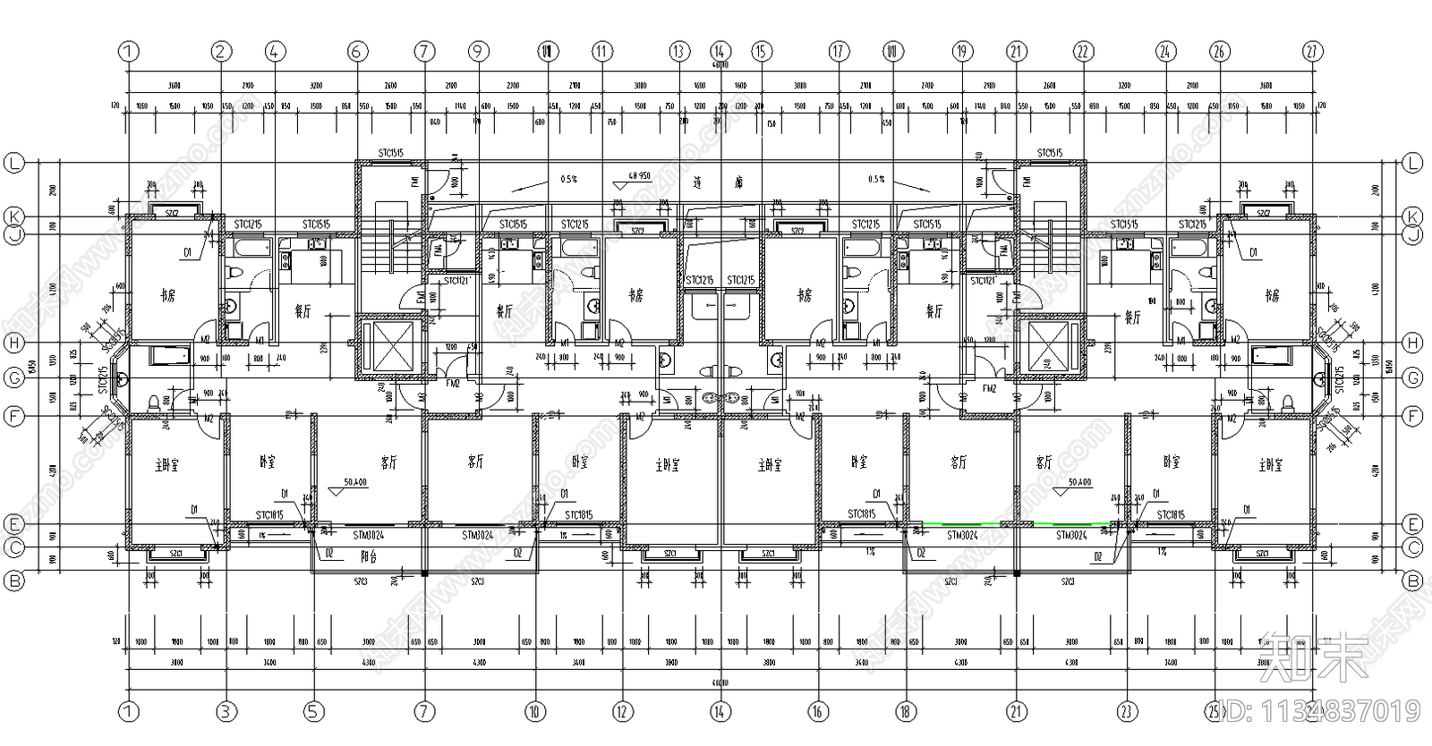 高层住宅楼建筑cad施工图下载【ID:1134837019】