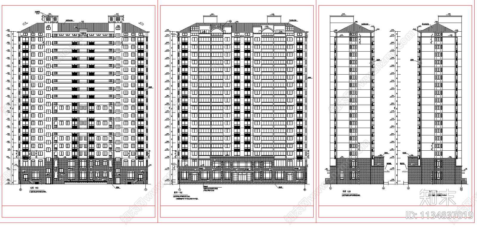 高层住宅楼建筑cad施工图下载【ID:1134837019】