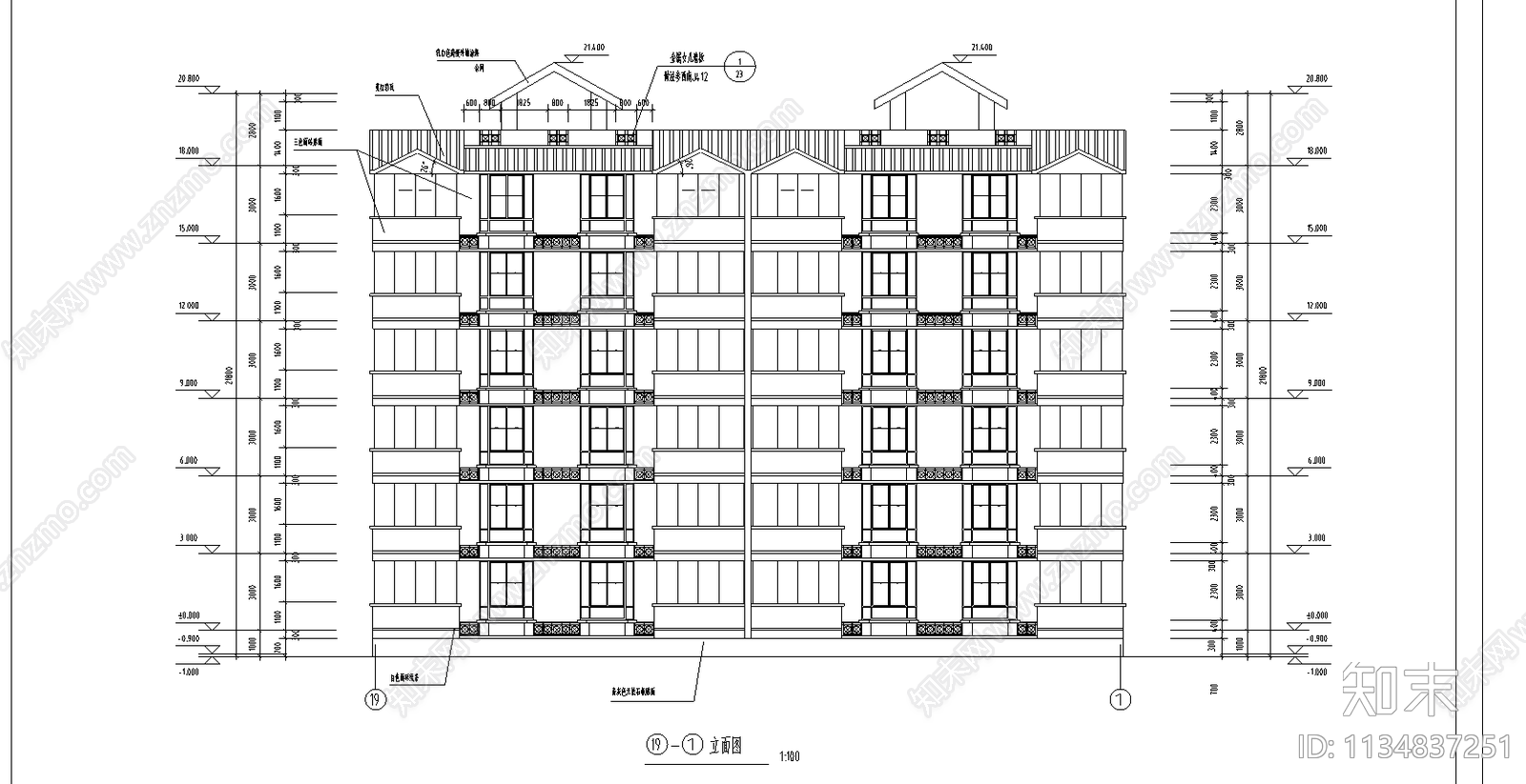 某6层住宅楼建筑cad施工图下载【ID:1134837251】