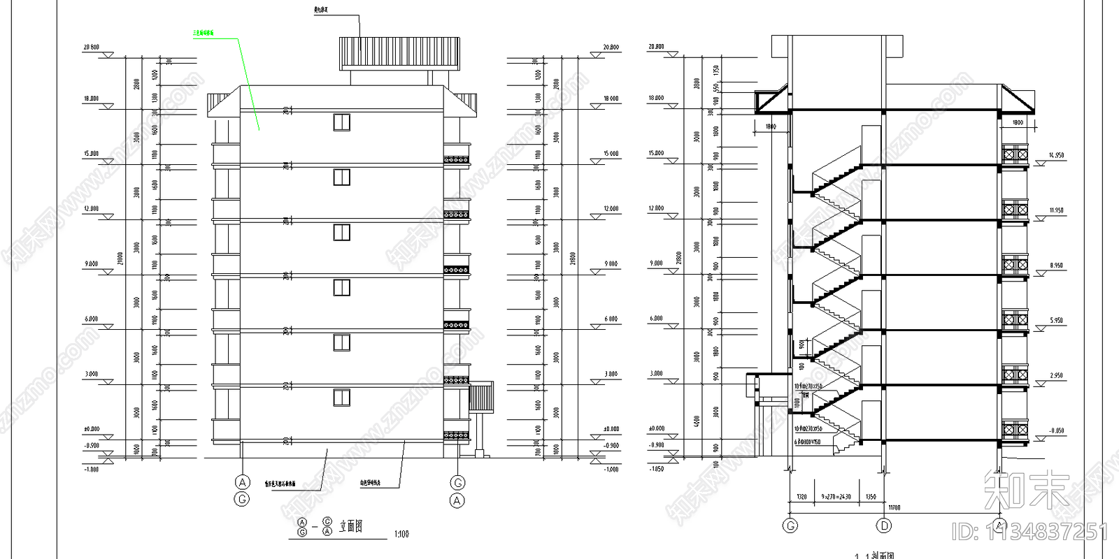 某6层住宅楼建筑cad施工图下载【ID:1134837251】