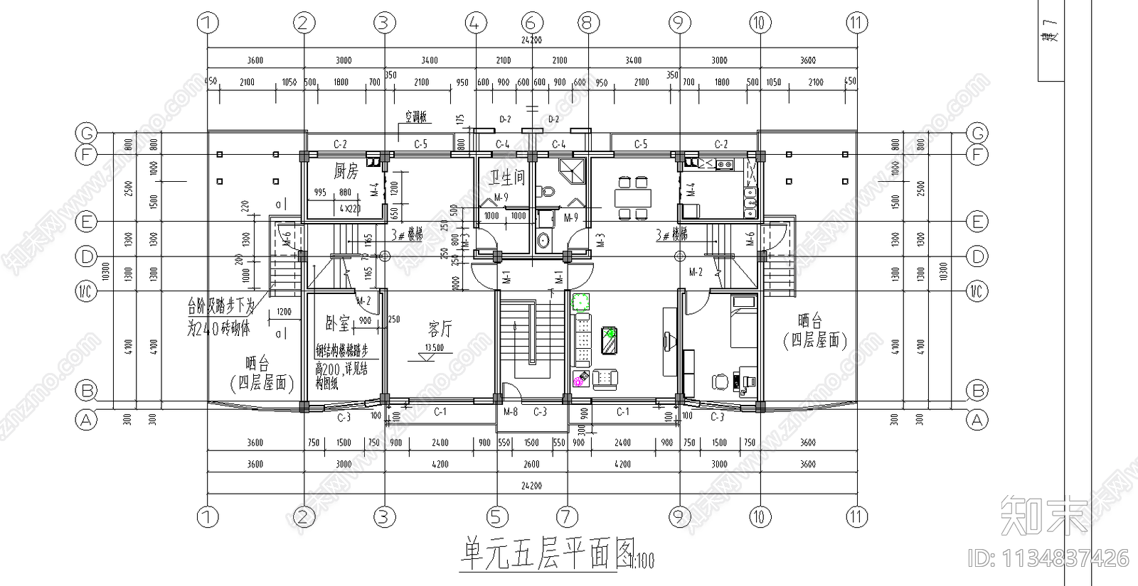 住宅楼建筑cad施工图下载【ID:1134837426】