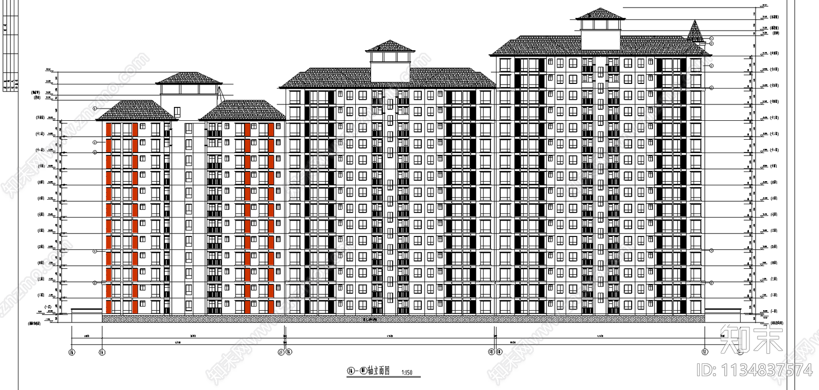 某小区住宅楼建筑cad施工图下载【ID:1134837574】