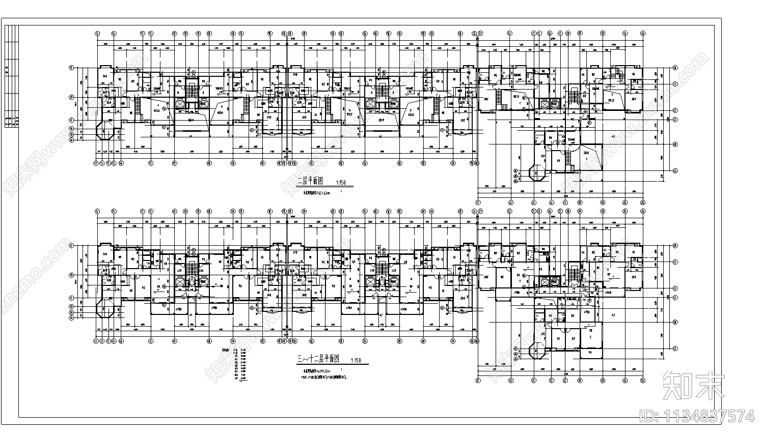 某小区住宅楼建筑cad施工图下载【ID:1134837574】