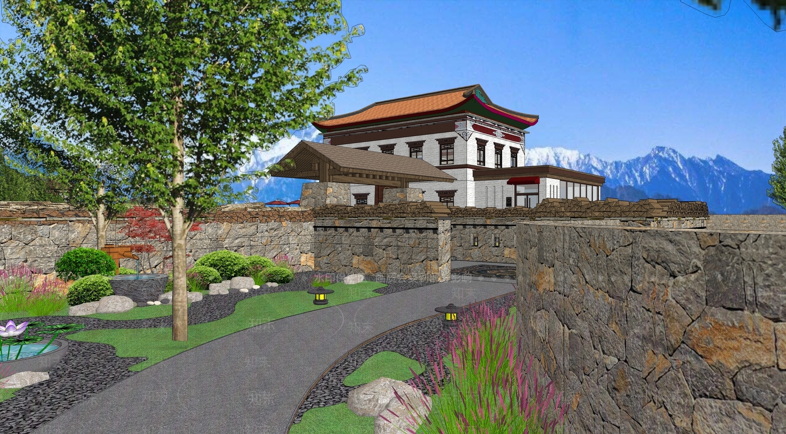 现代藏式度假村SU模型下载【ID:1134840678】