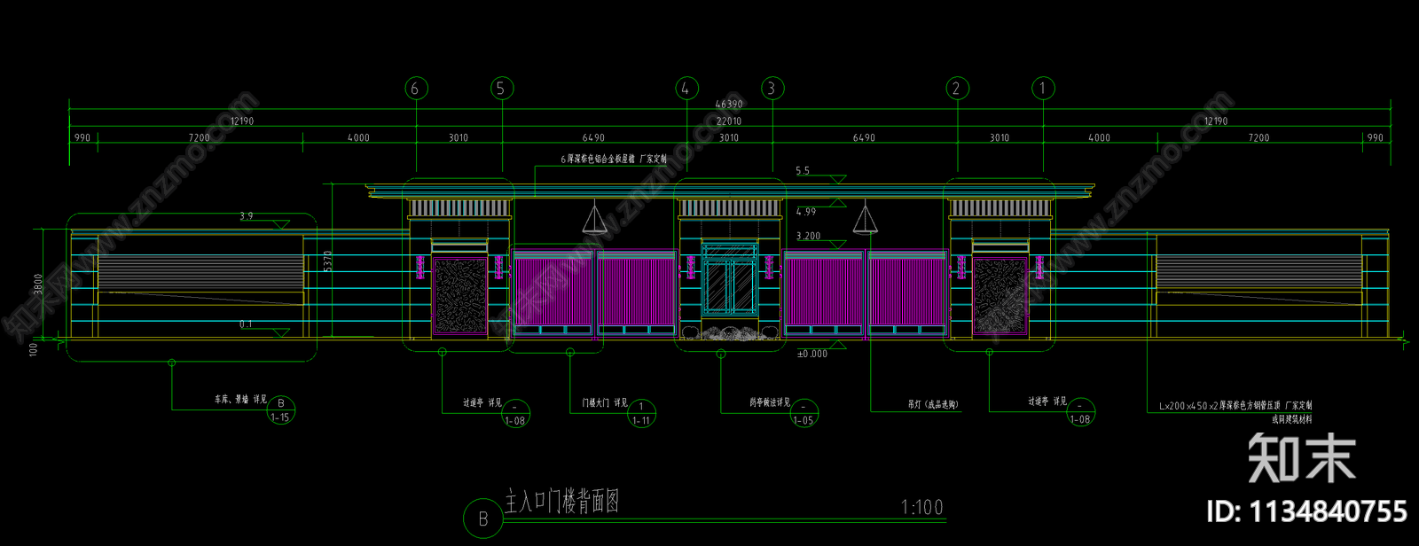 小区经典正大门门楼车棚保安室施工图下载【ID:1134840755】