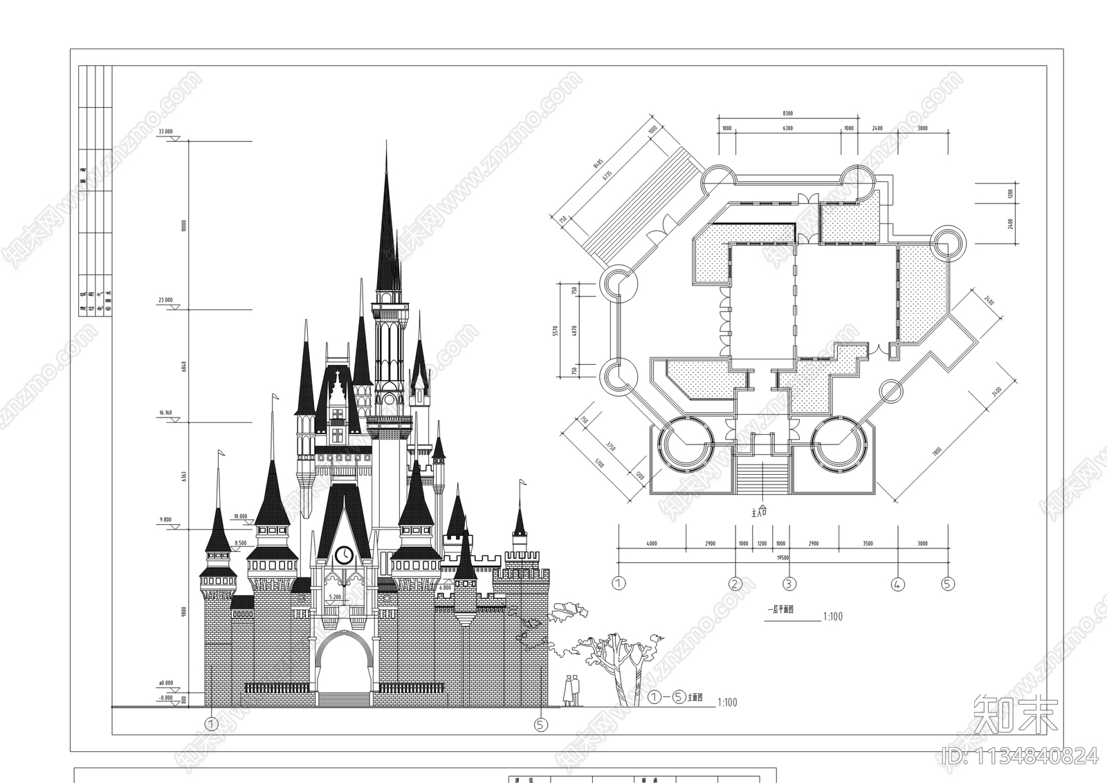 法兰西小镇建筑立面总平面图施工图下载【ID:1134840824】