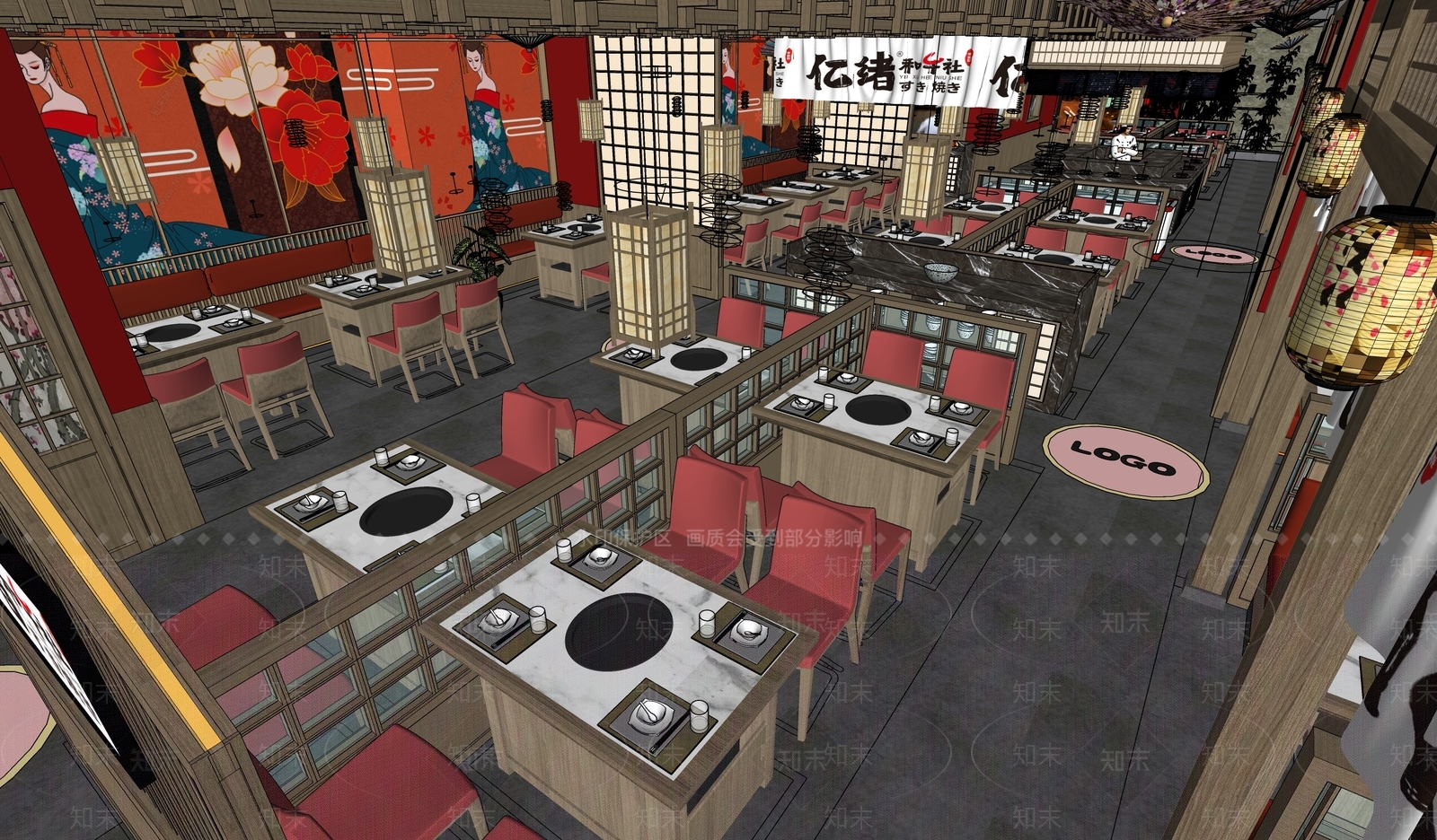 日式高级自助餐料理店SU模型下载【ID:1134842647】
