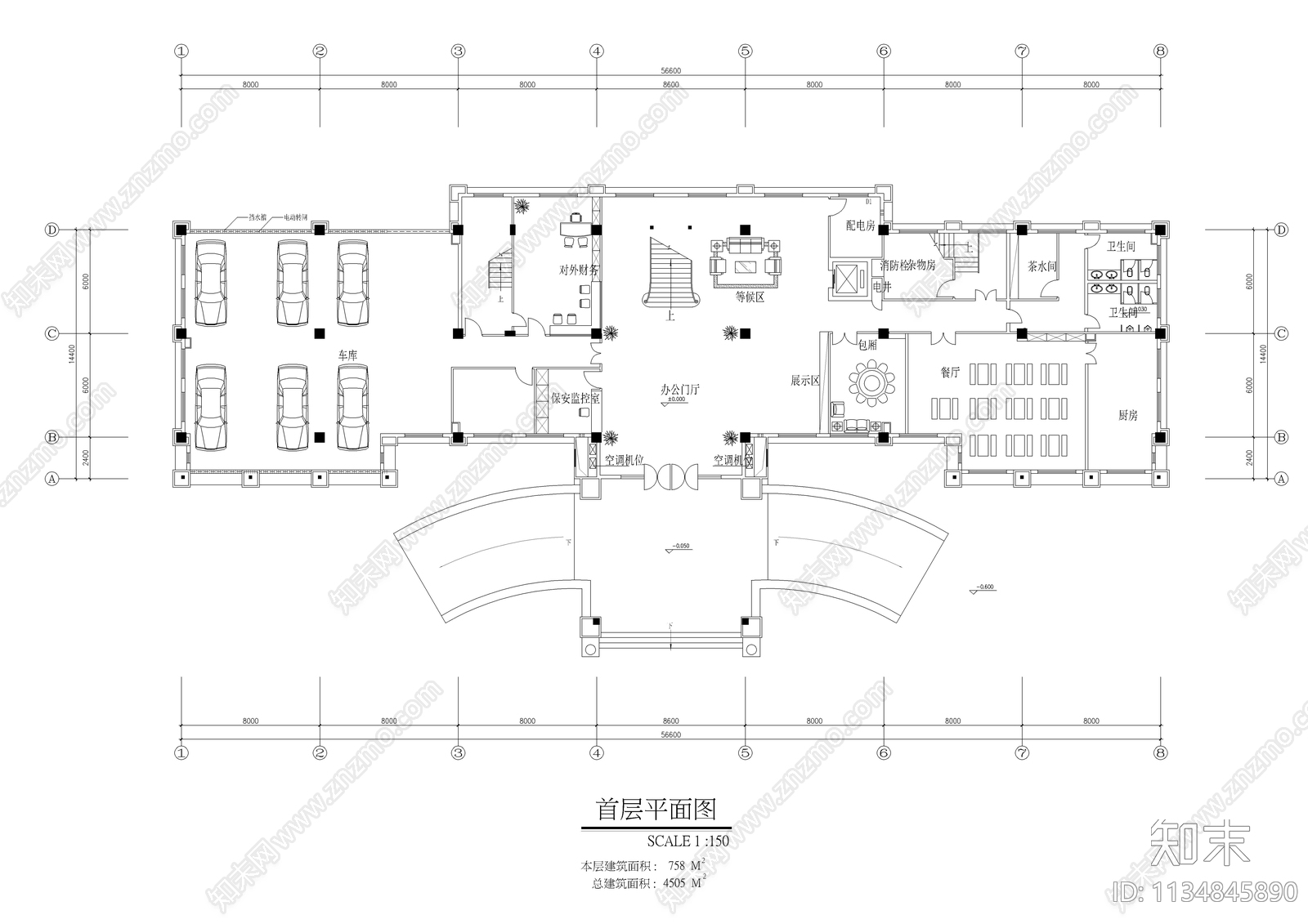六层办公住宅空间cad施工图下载【ID:1134845890】