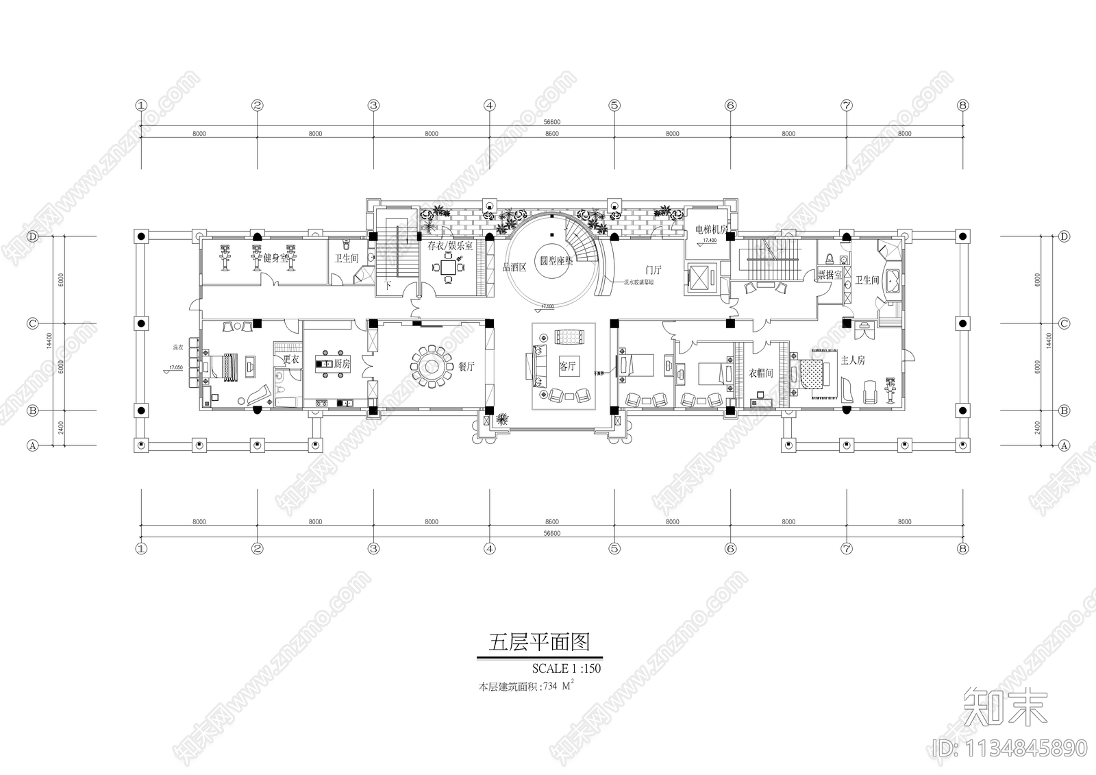 六层办公住宅空间cad施工图下载【ID:1134845890】