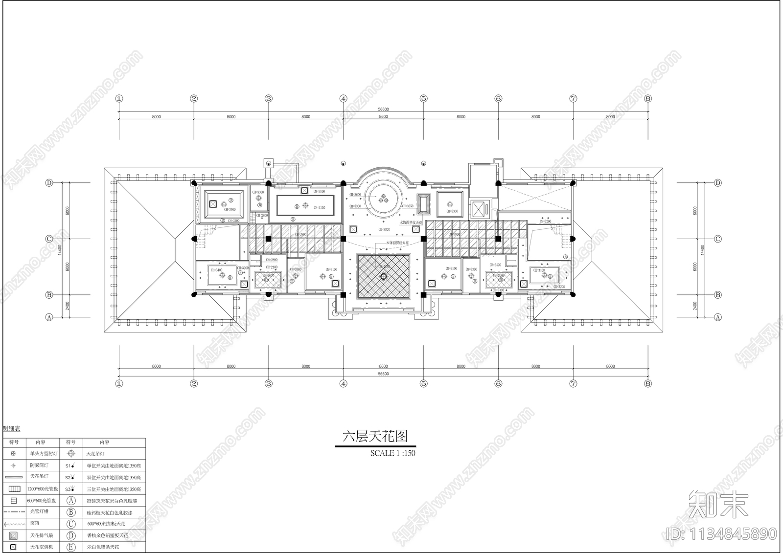六层办公住宅空间cad施工图下载【ID:1134845890】