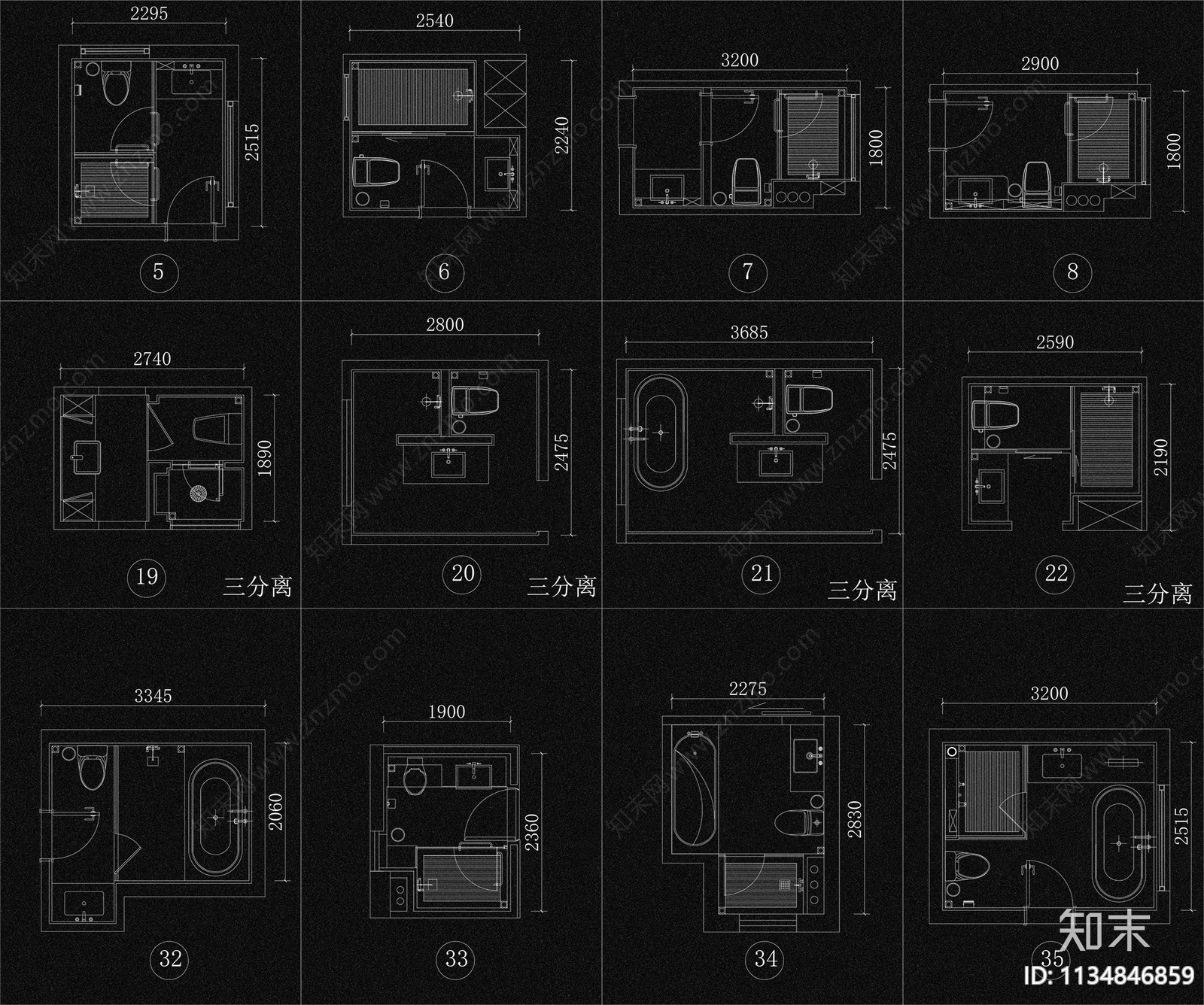 2023家装卫生间平面方案图cad施工图下载【ID:1134846859】