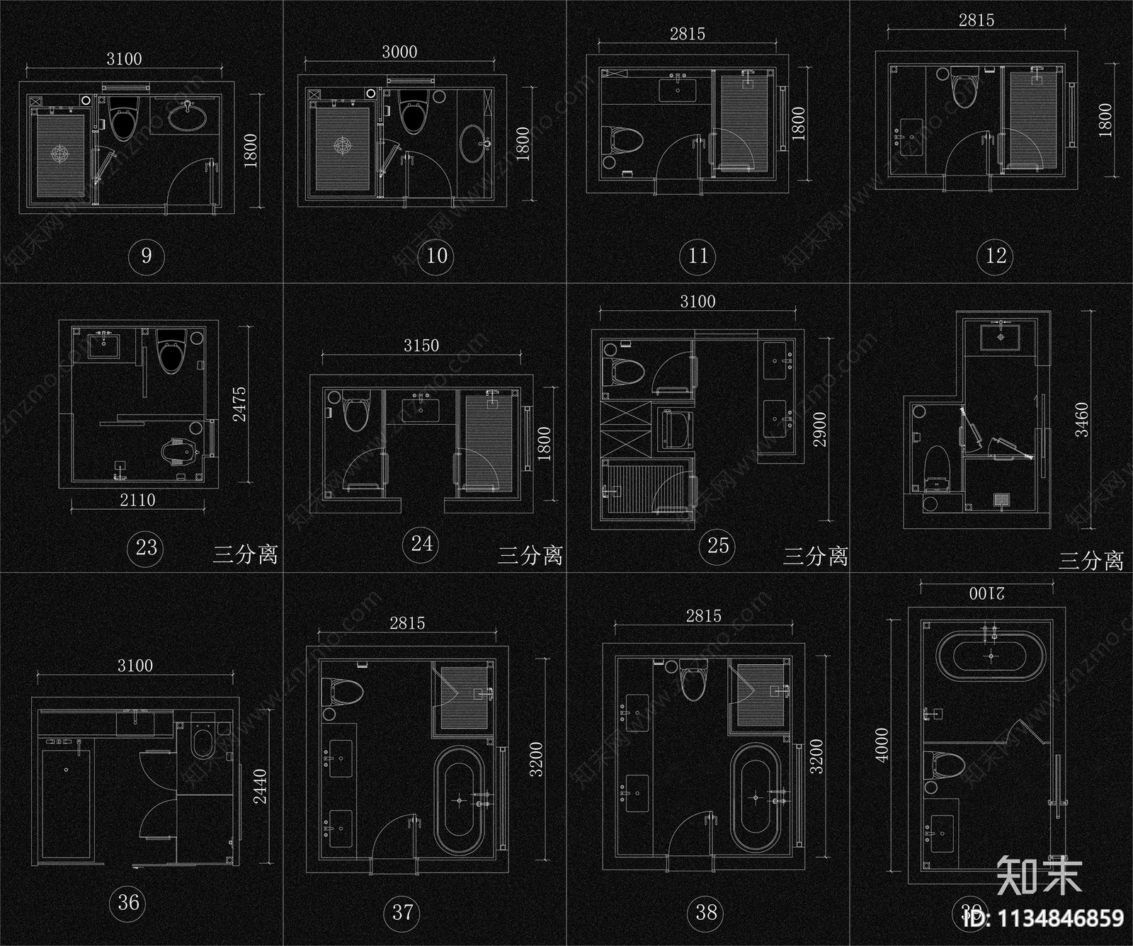 2023家装卫生间平面方案图cad施工图下载【ID:1134846859】