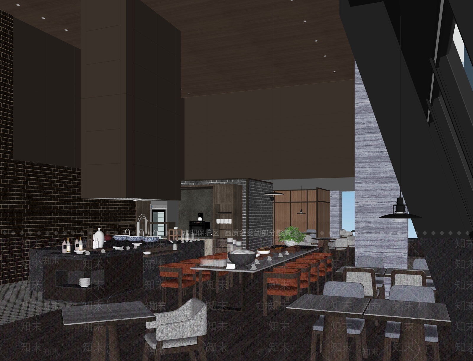 现代酒店西餐厅SU模型下载【ID:1134848616】